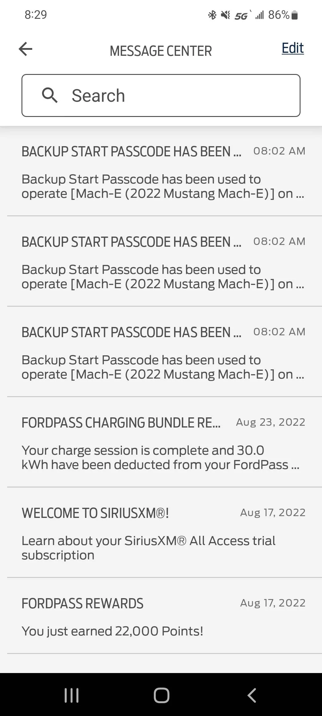 Ford Mustang Mach-E Multiple "Your Backup Start Passcode was used" notifications Screenshot_20220825-082942_FordPass