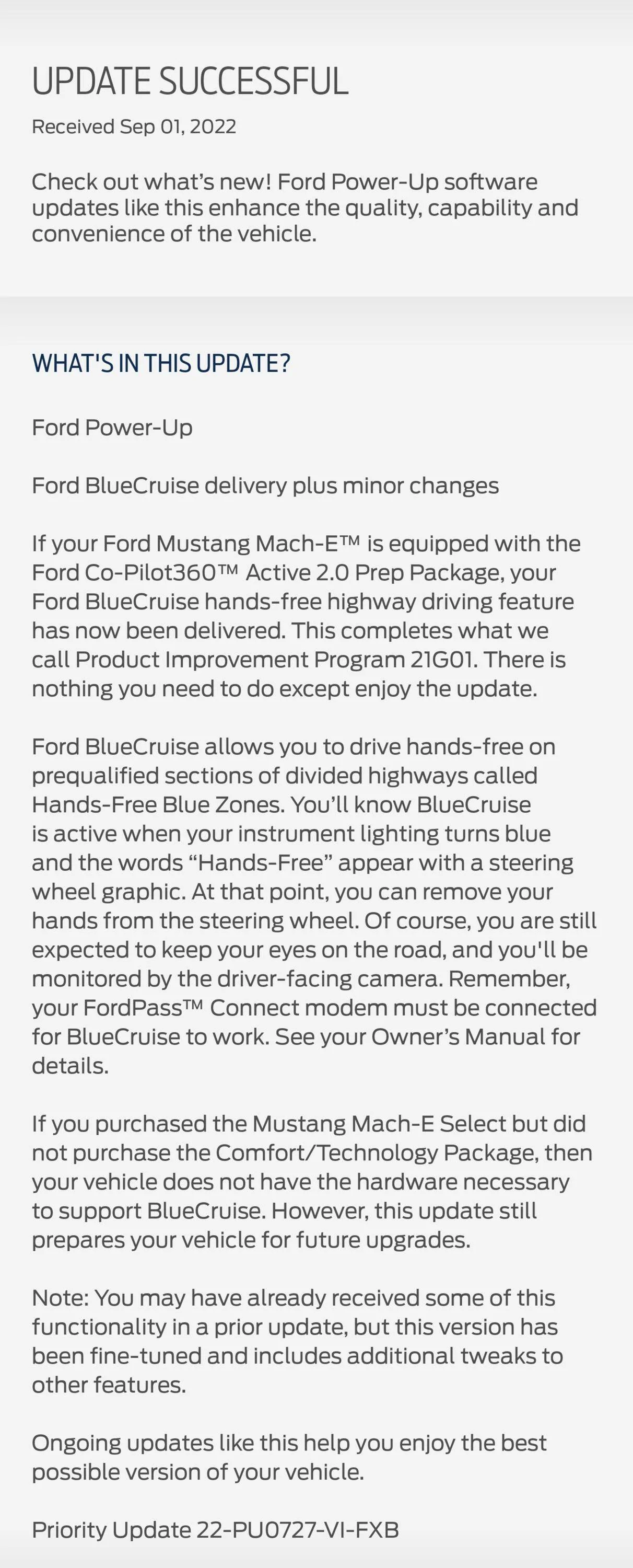Ford Mustang Mach-E Priority Update 22-PUO727-VI-FXB Screenshot_20220901-172116