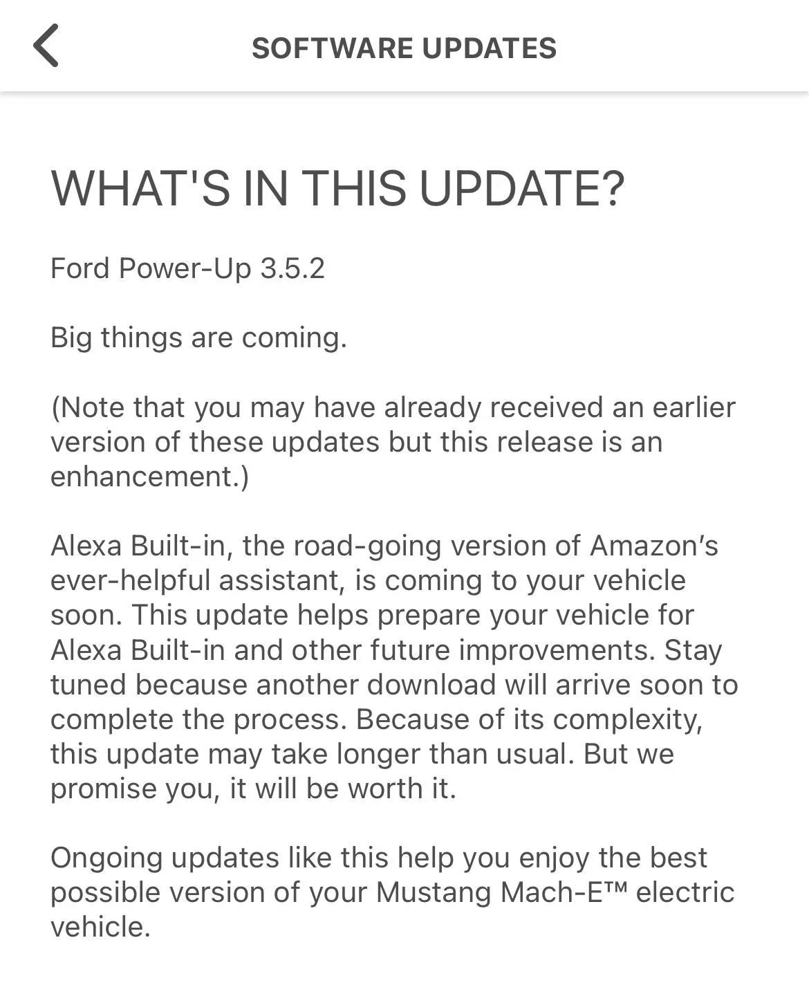 Ford Mustang Mach-E Power-Up 3.5.2 Software Update Installed F0E54DD6-2A12-48D1-9DF8-752787E0099E