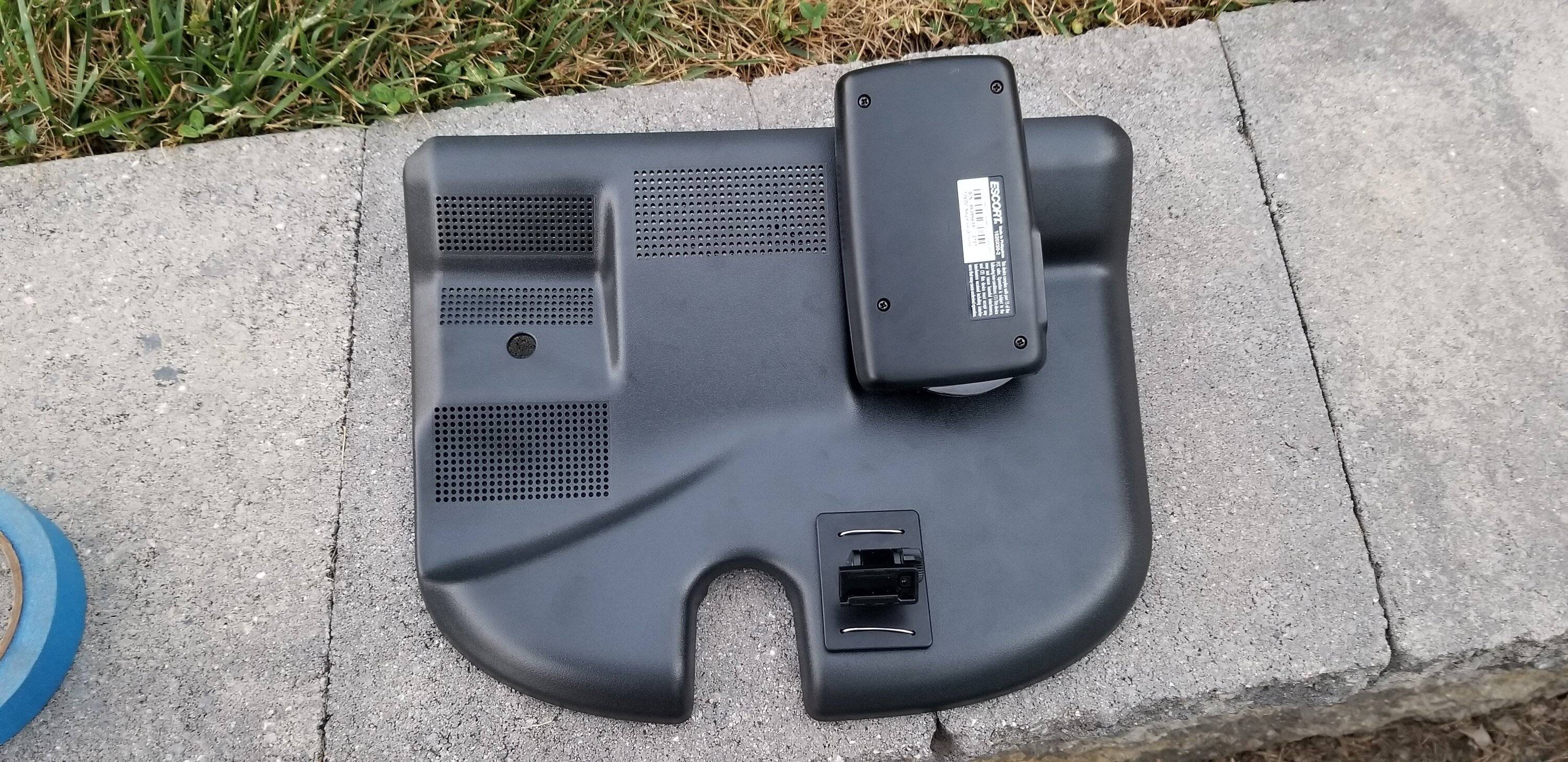 Ford Mustang Mach-E Radar Detector Mounting - trying to come up with a solution. Radar mount - with Escort Passport mounted - and the Thinkware camera mount