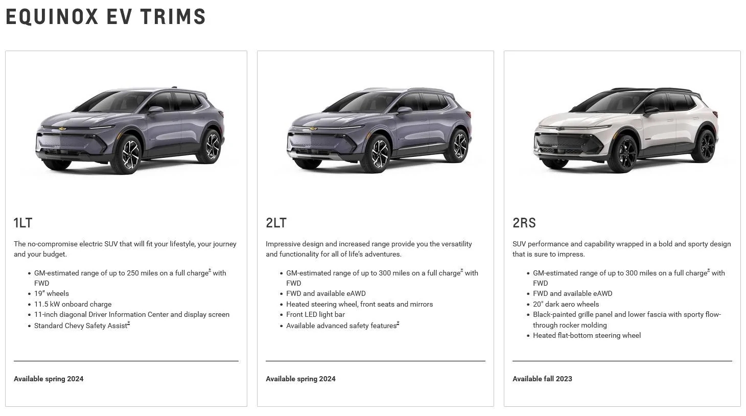 Ford Mustang Mach-E MME vs Chevy Equinox EV Equinox EV trims