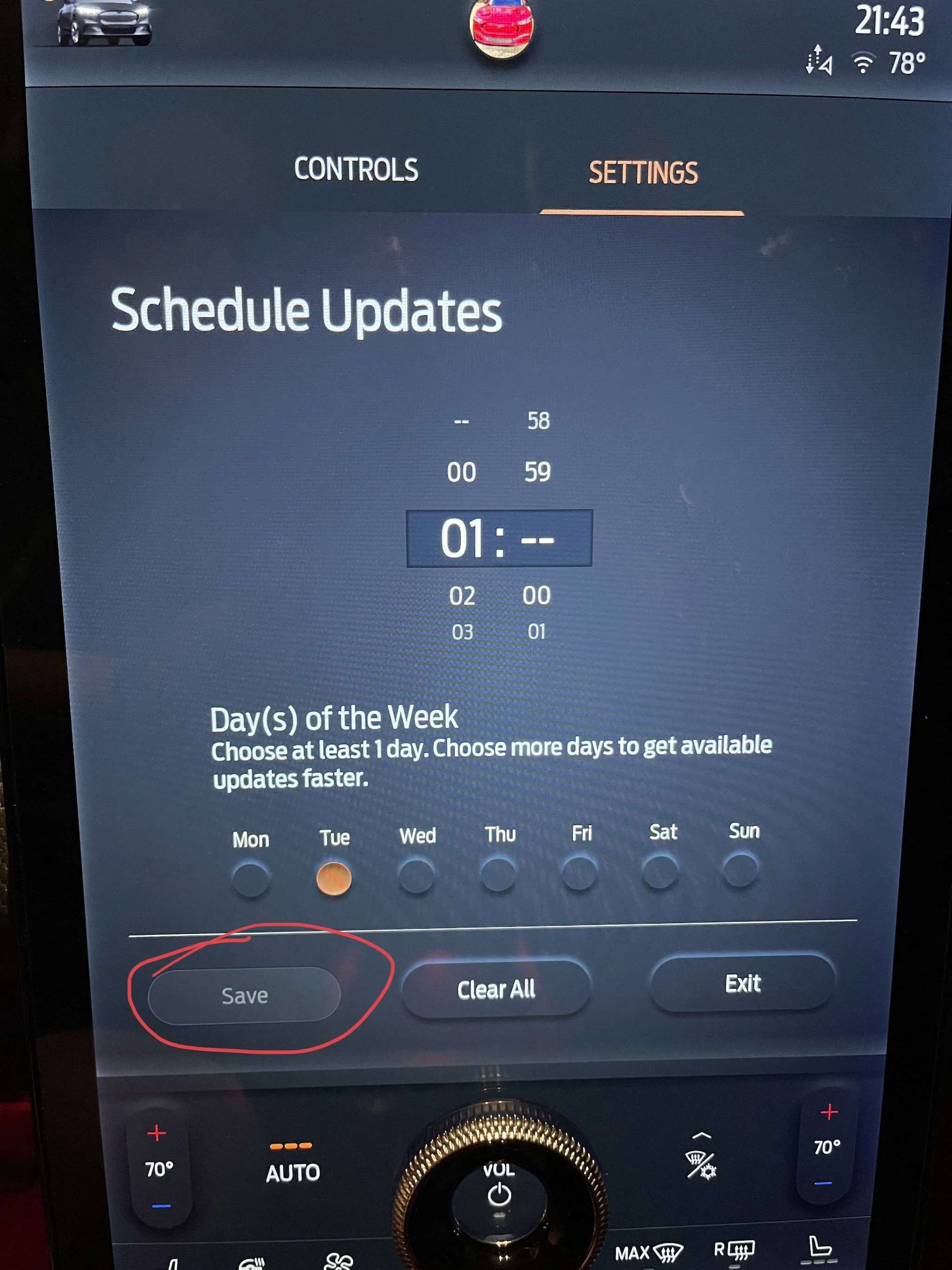 Ford Mustang Mach-E Schedule Updates save button greyed out 7D92F7E2-5F23-4522-B47E-C1E3F72F6E58
