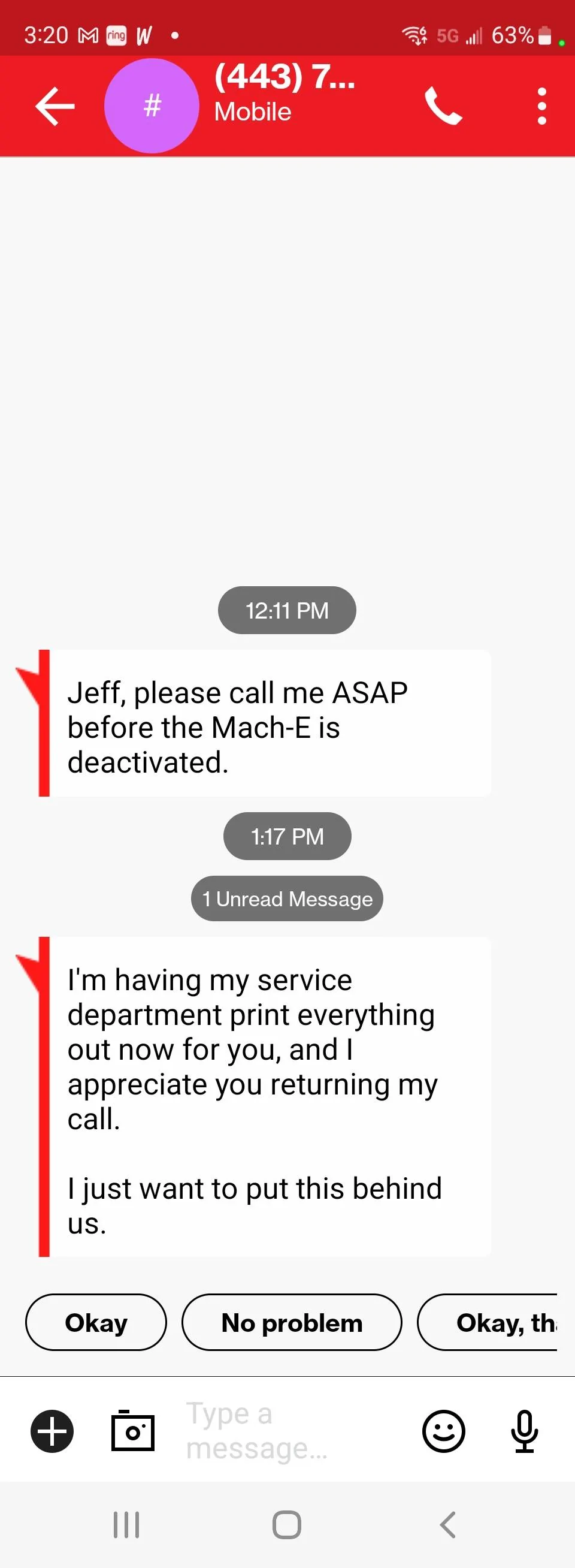 Ford Mustang Mach-E Dealer showed up at my door (2 hours away) said they need to take my MachE for recall, or they will "Deactivate It" - WTF Screenshot_20220913-152053_Message+