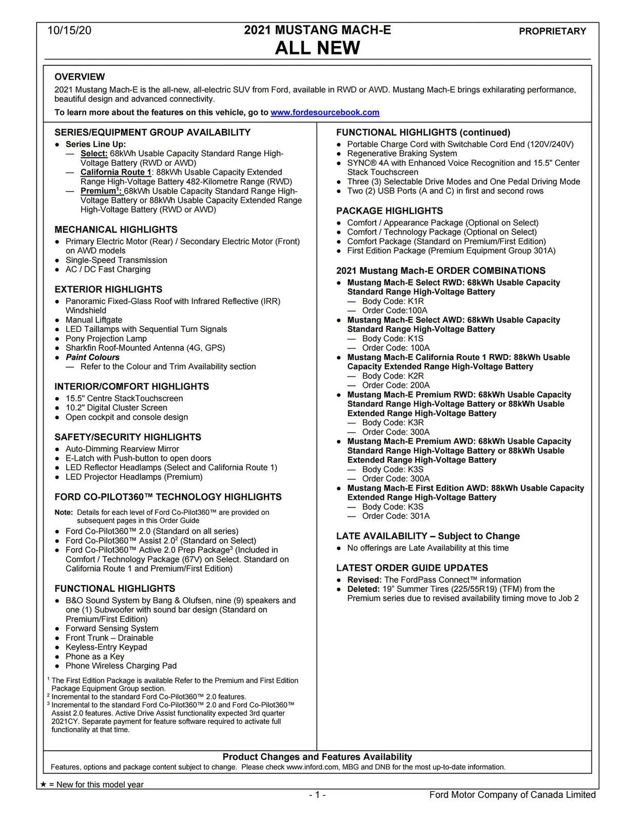 Ford Mustang Mach-E [Canada] 2021 Mach-E Order Guide 2021 Mustang Mach-E Order Guide (Canada)_page_01
