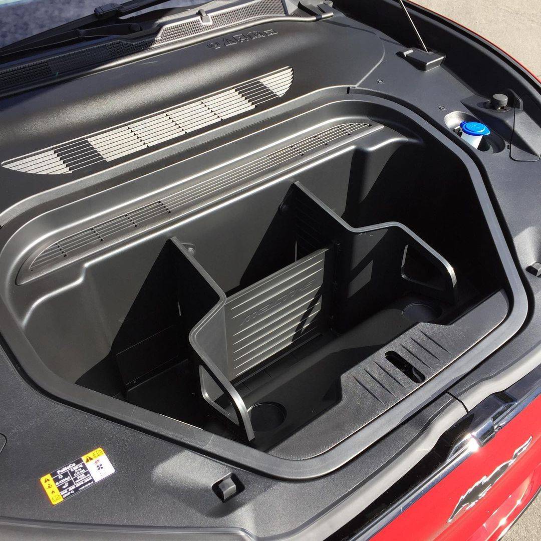 Ford Mustang Mach-E Front trunk (frunk) organizer / divider / storage system shown in images 124844006_157252256080225_5657453331195096138_n