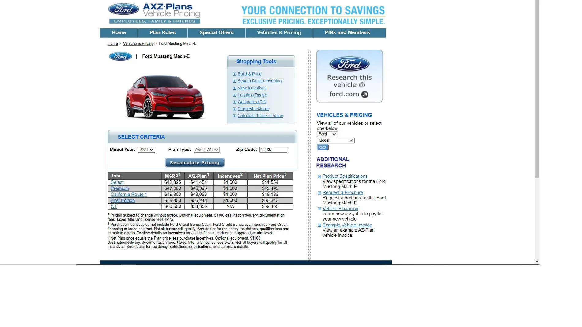 Ford Mustang Mach-E A/Z Plan Pricing? a plan