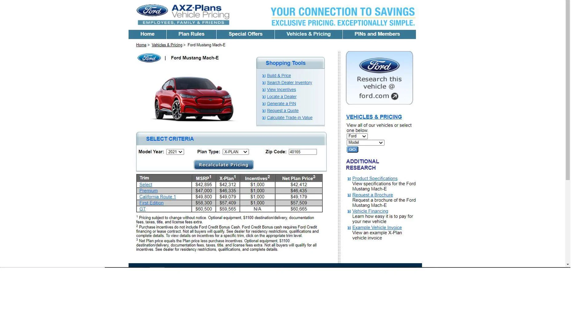 Ford Mustang Mach-E A/Z Plan Pricing? x plan