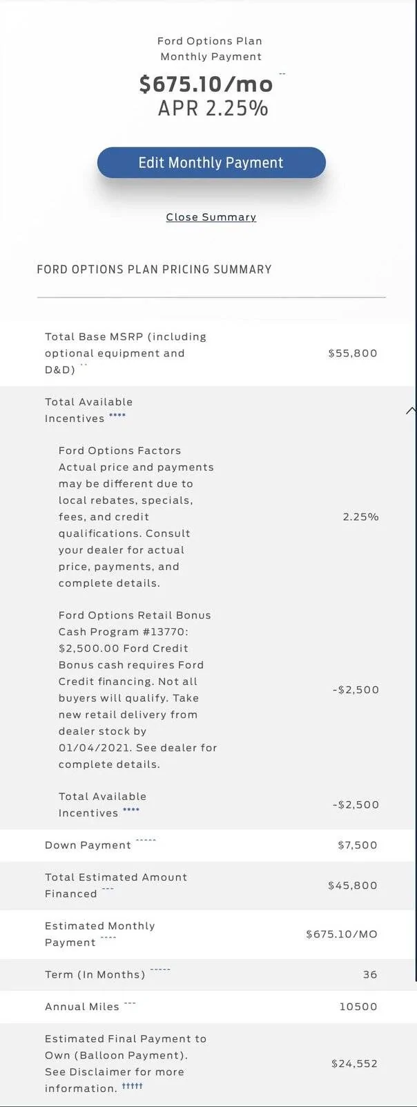 Ford Mustang Mach-E Mach-E Financing and RCL Leasing Program Announced MME Options Screenshot Zero Down
