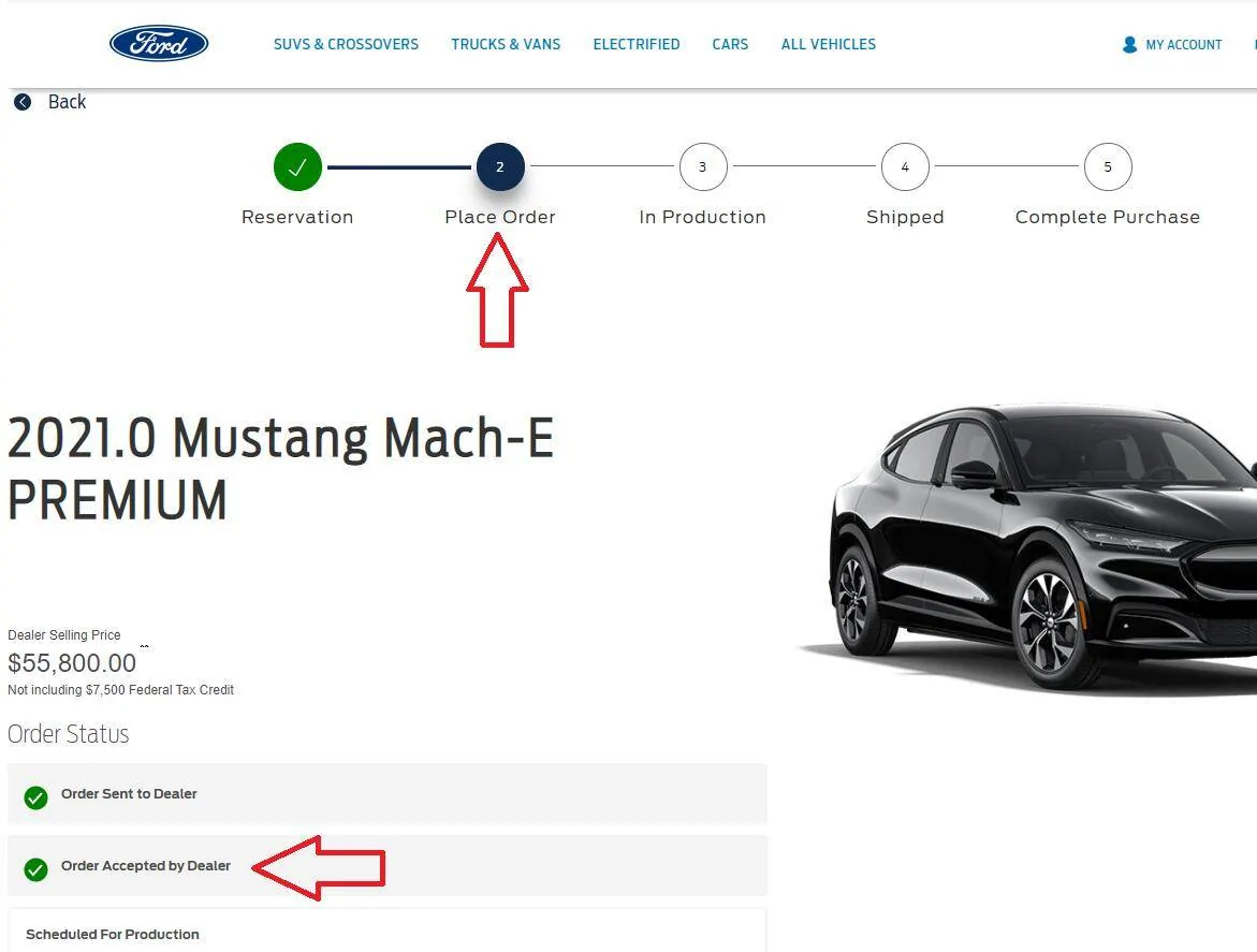 Ford Mustang Mach-E Order status page - confusing updates orderstatus