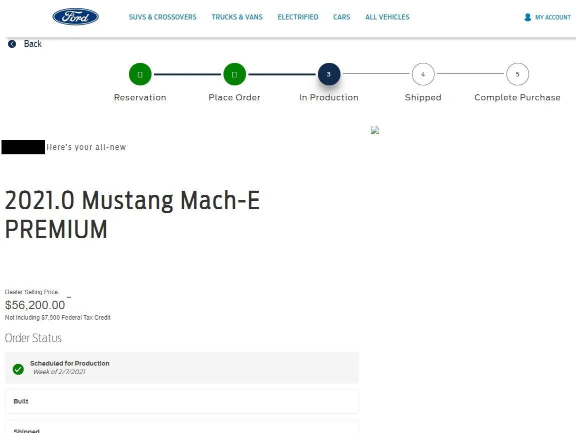 Ford Mustang Mach-E Order status page - confusing updates Clipboard0199