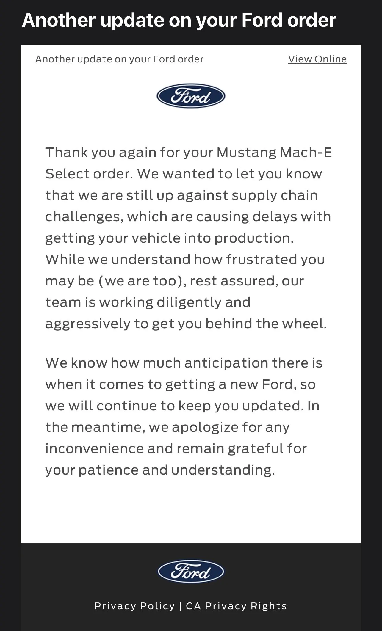 Ford Mustang Mach-E New Apology Email 3E6E7C7F-D2B5-4944-AA3F-AE75F45CE47C