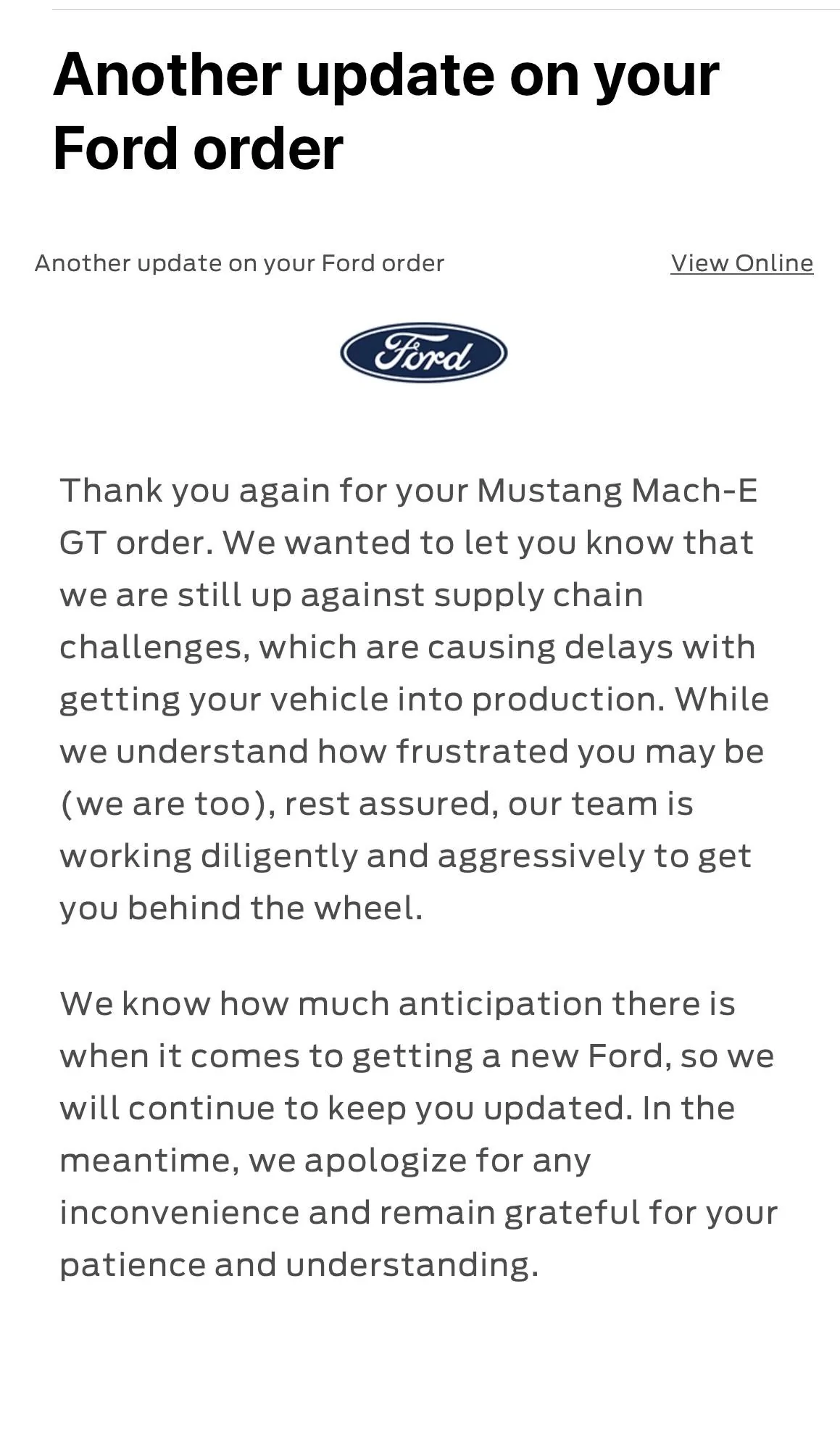 Ford Mustang Mach-E New Apology Email B5666511-2DC8-40B4-AF52-AA1370C49B58