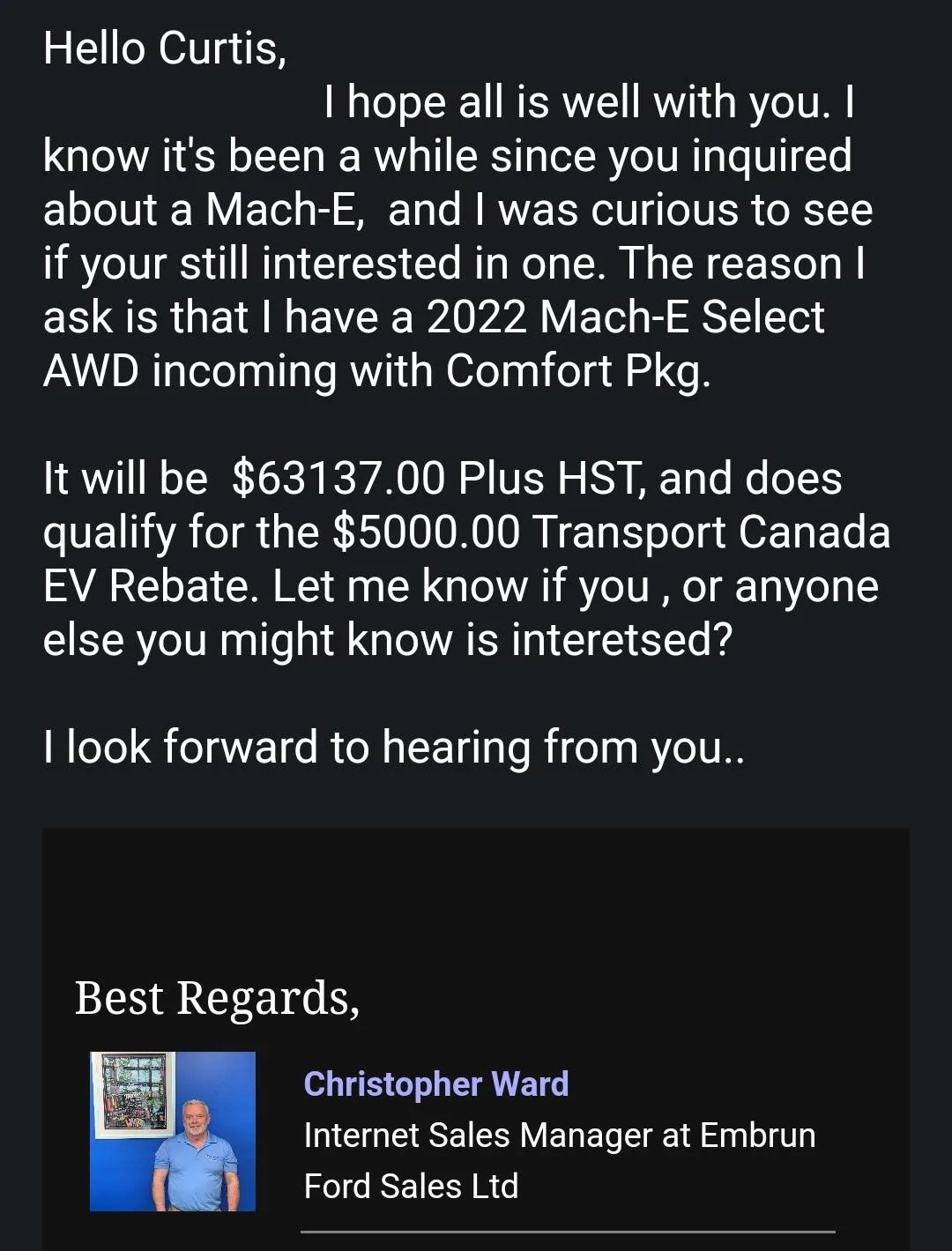 Ford Mustang Mach-E Canada order timeline Screenshot_20221003_130900