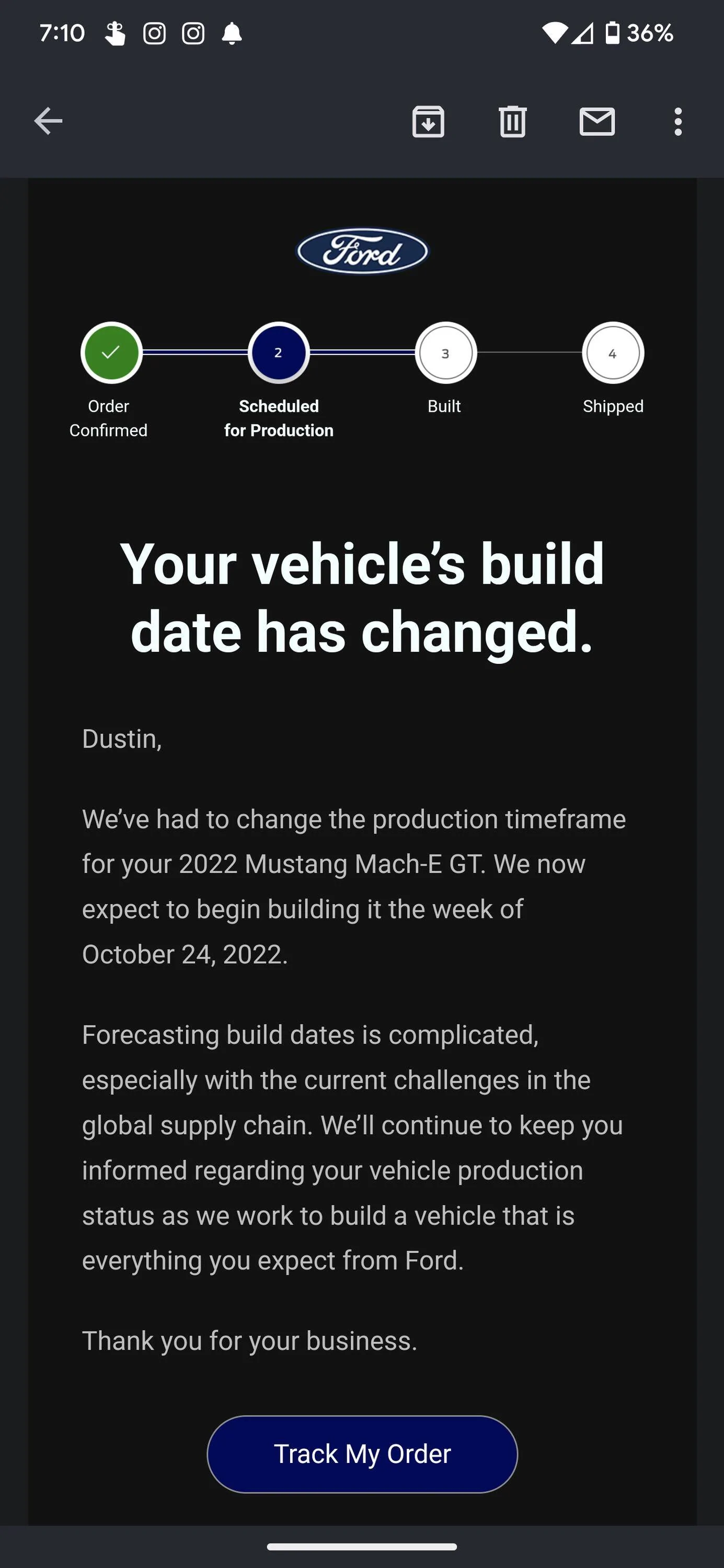Ford Mustang Mach-E 10/24 Build date Screenshot_20221011-191025