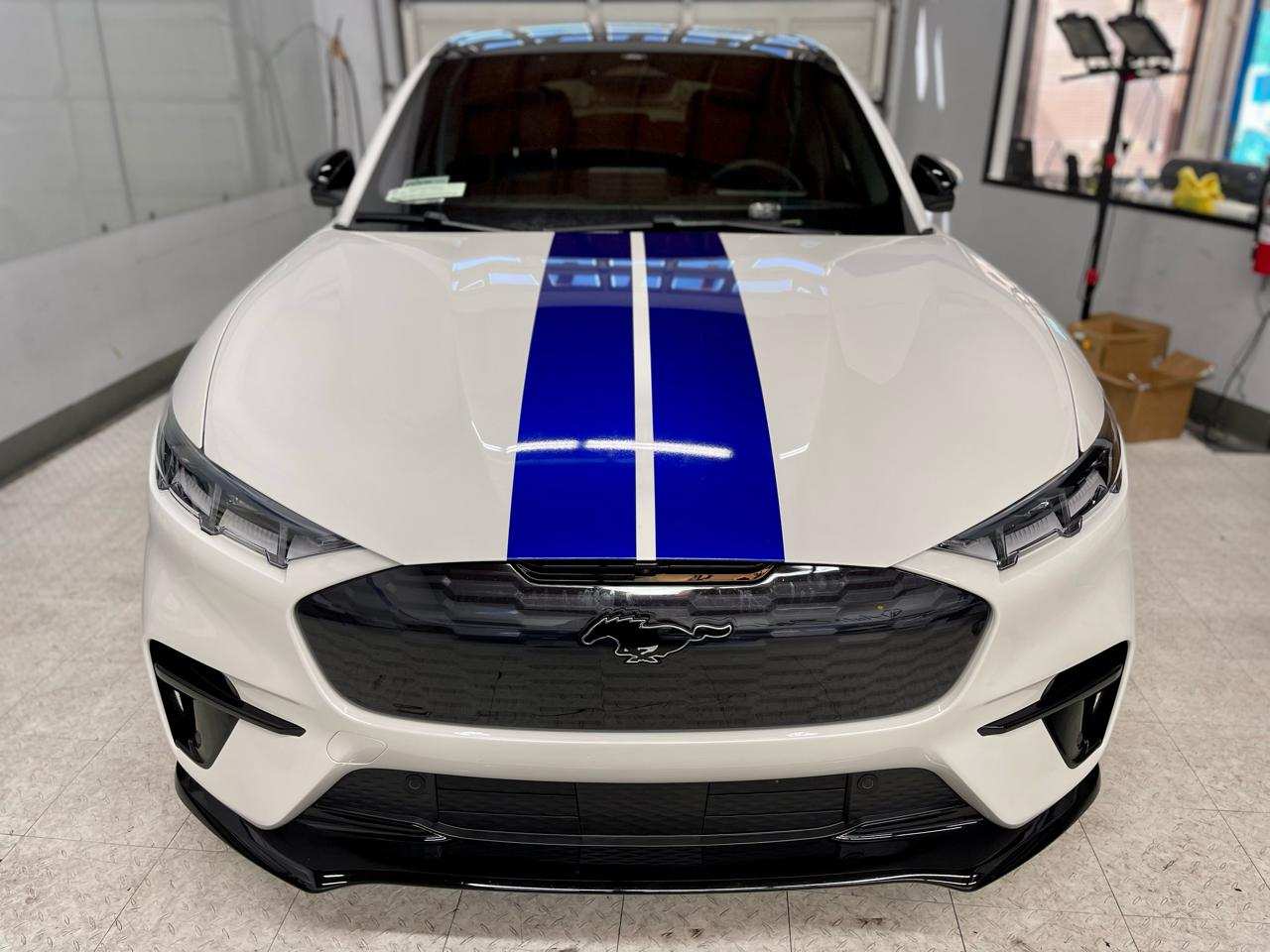 Ford Mustang Mach-E Got my Blue Raspberry stripes on Star White GT! 2022-10-19 13.23.51