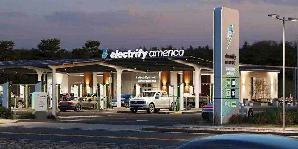 Ford Mustang Mach-E Good news on the fast charging front: battery-boosted EV chargers coming to Chevron, Texaco gas stations Electrify-America-charging-station