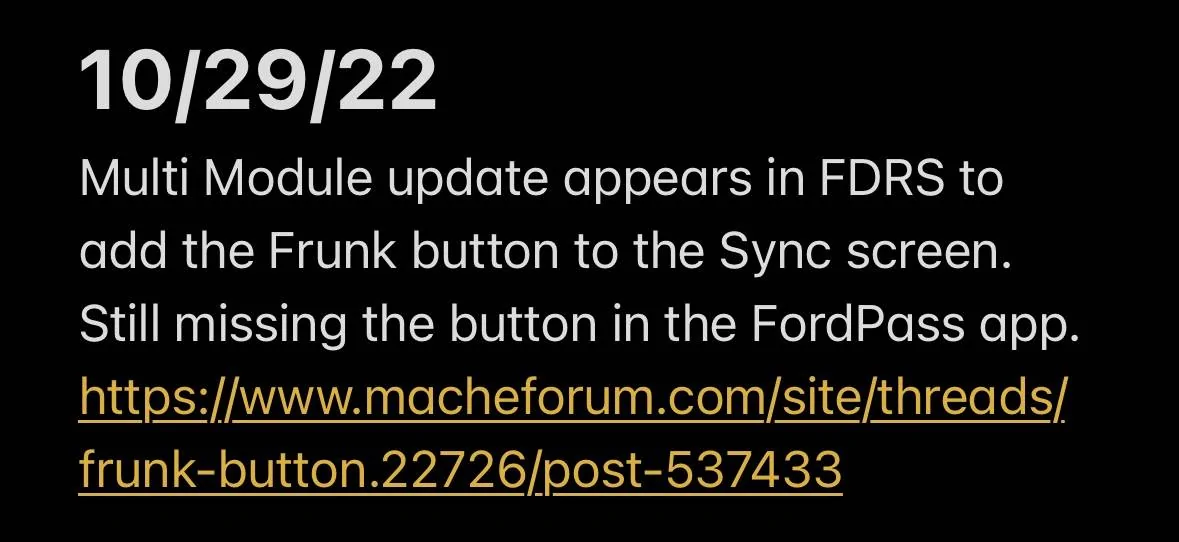 Ford Mustang Mach-E Frunk button 404AA6D8-1023-4C31-84F3-1DD38612E5E3