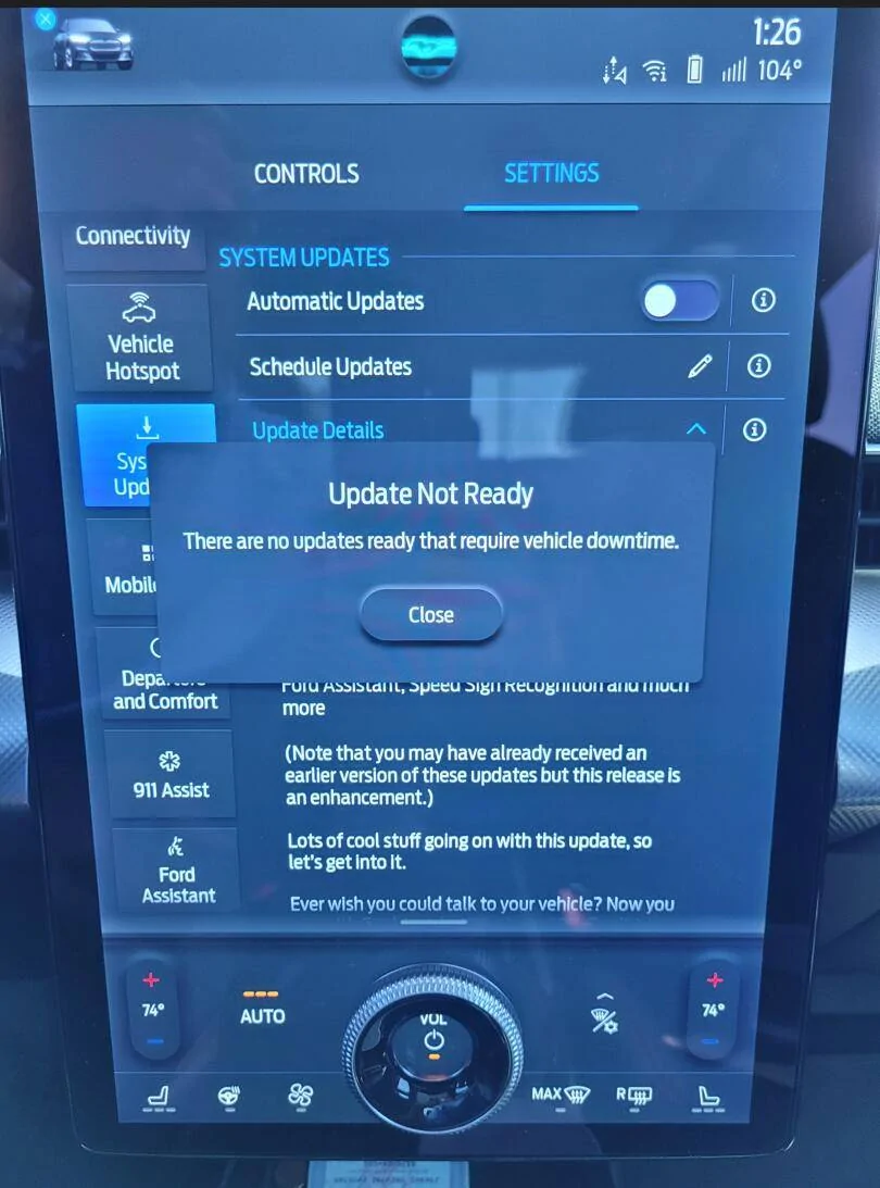 Ford Mustang Mach-E My Auto Updates is turned OFF 1667432588870