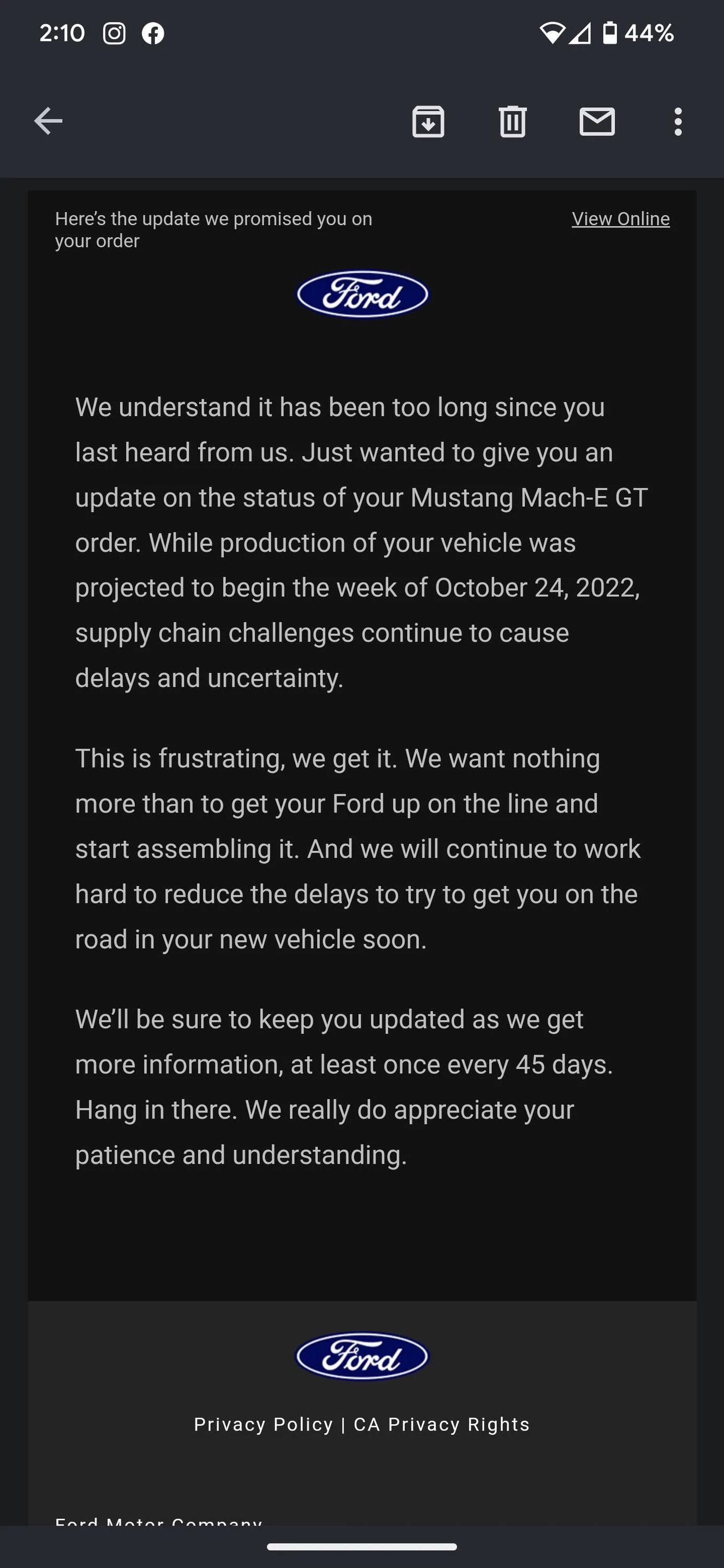 Ford Mustang Mach-E 10/24 Build date Screenshot_20221103-141043