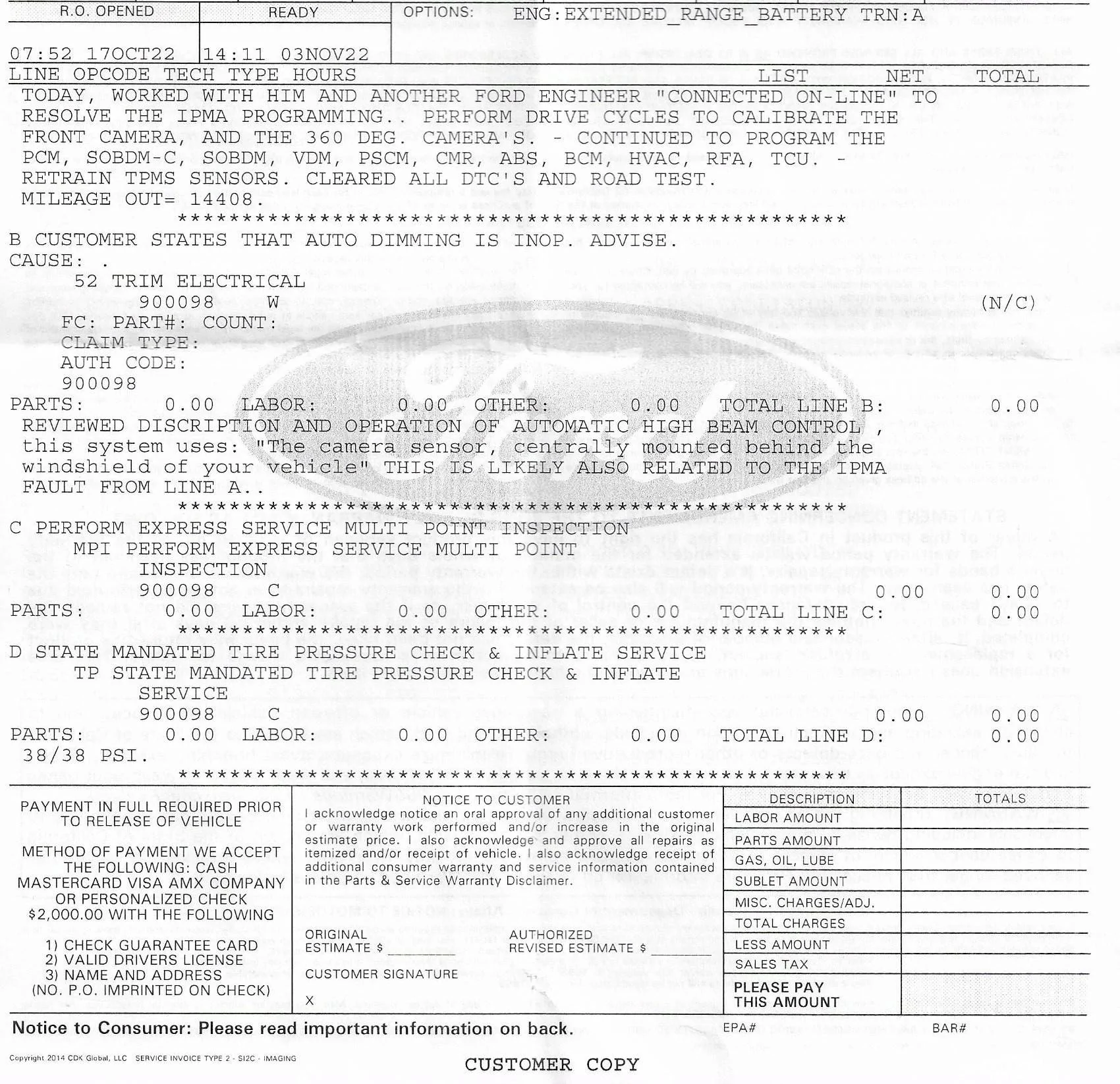 Ford Mustang Mach-E Front Camera Fault & Pre-Collision Assist Not Available Errors 11-03-2022 Service_01
