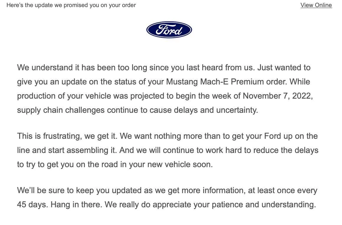 Ford Mustang Mach-E 11/7/22  Build Week Thread for 2023 MME's Ford Automated Message 2022117