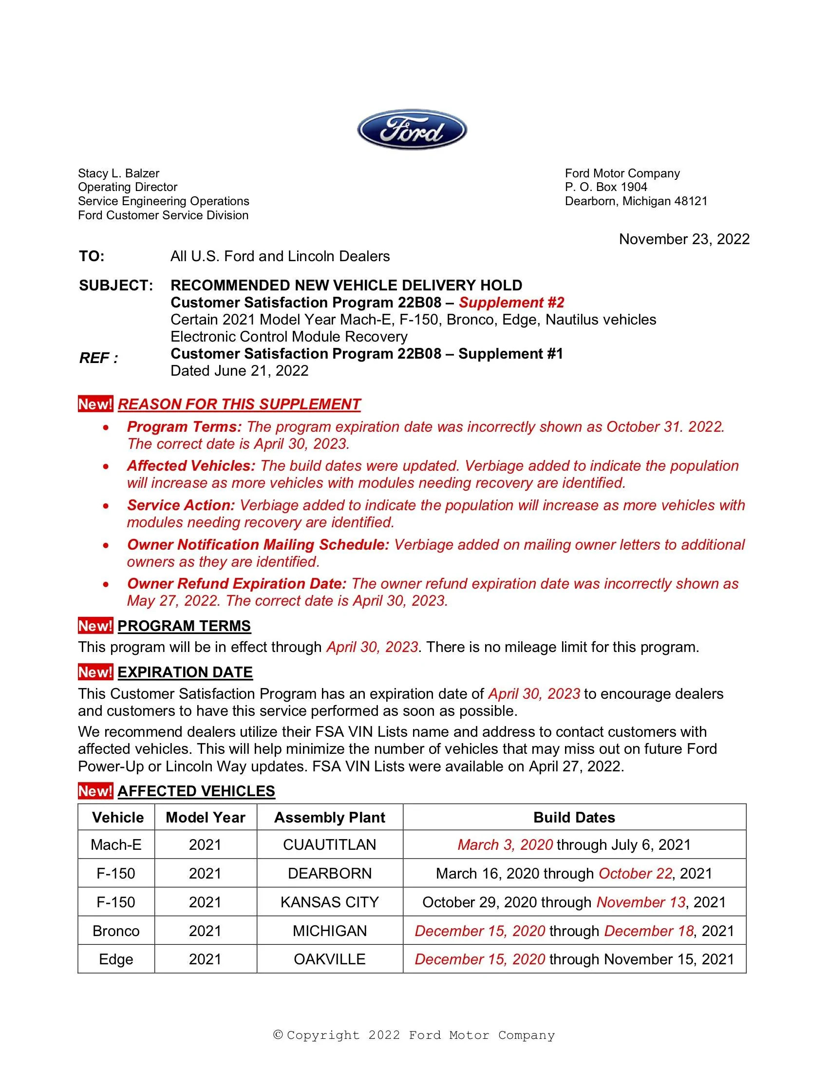 Ford Mustang Mach-E Campaign 22B08 - Electronic Control Module Recovery r22B08_S2_Front