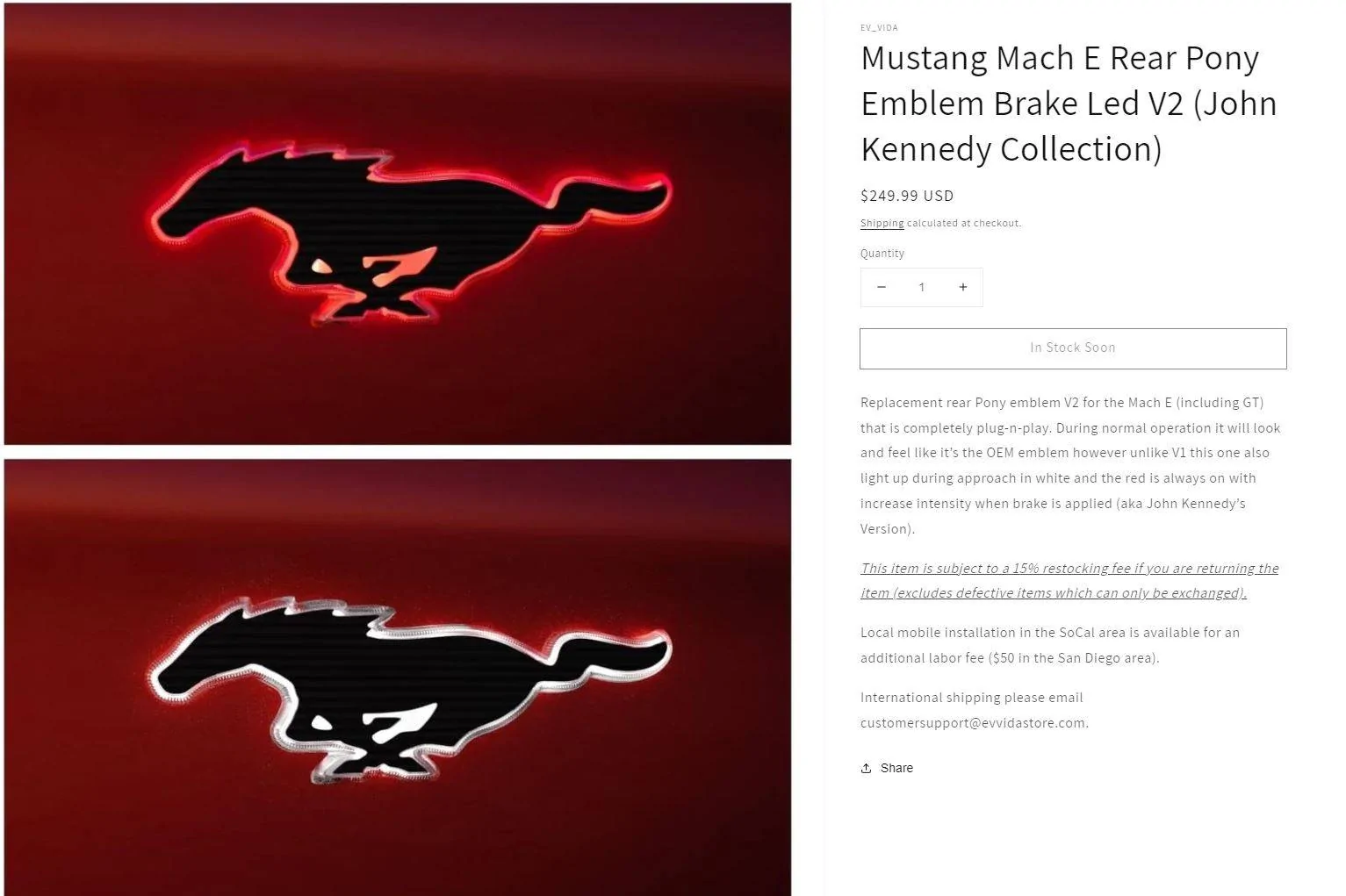 Ford Mustang Mach-E A rear Pony Emblem that lights up when you brake. Plug & Play on Mach-E! Captur