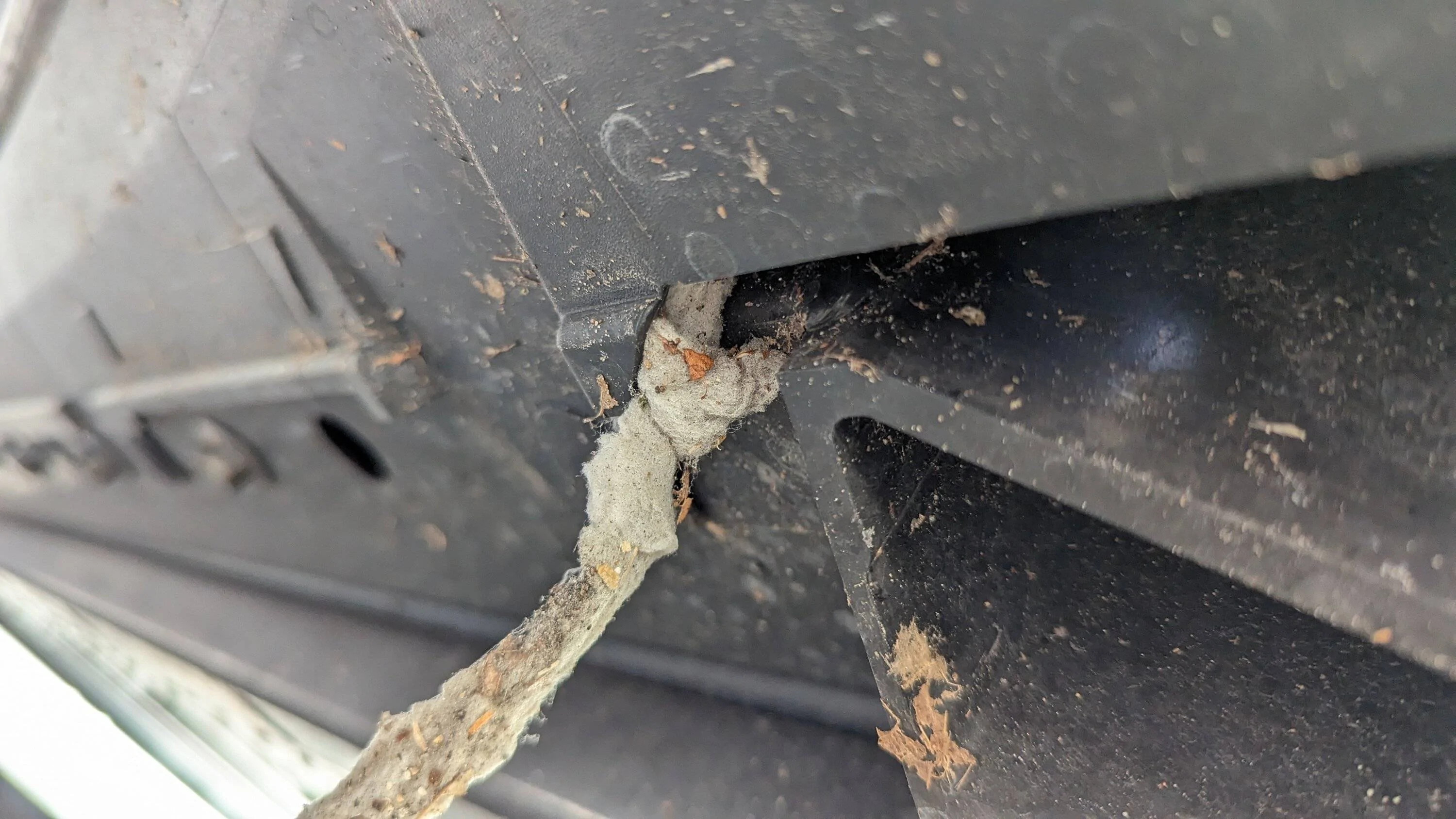Ford Mustang Mach-E Insulation coming out from under the car PXL_20221201_193939111
