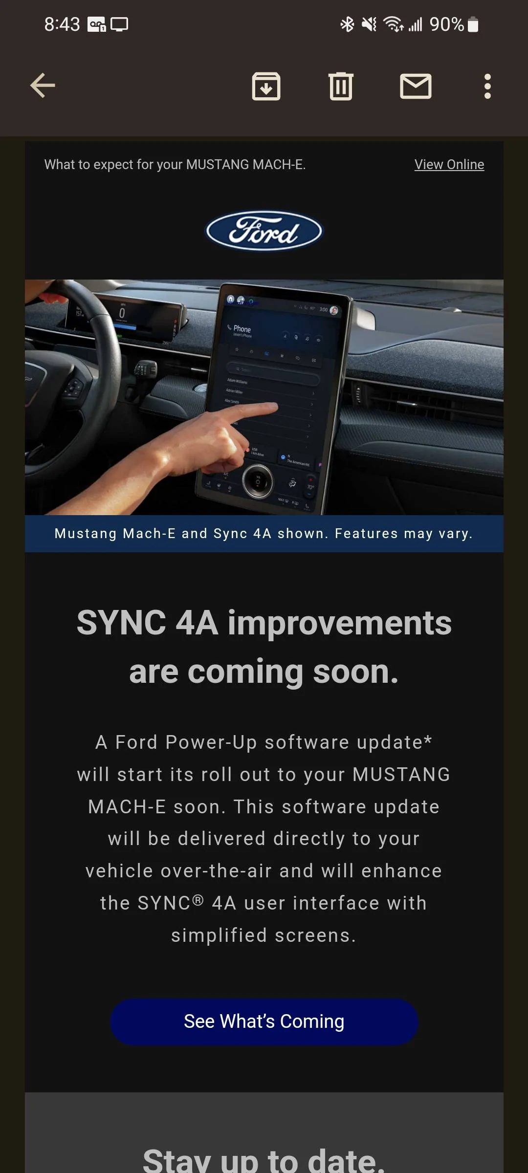 Ford Mustang Mach-E “Sync 4A improvements coming” email details some upcoming upgrades / changes Screenshot_20221209_084321_Gmail