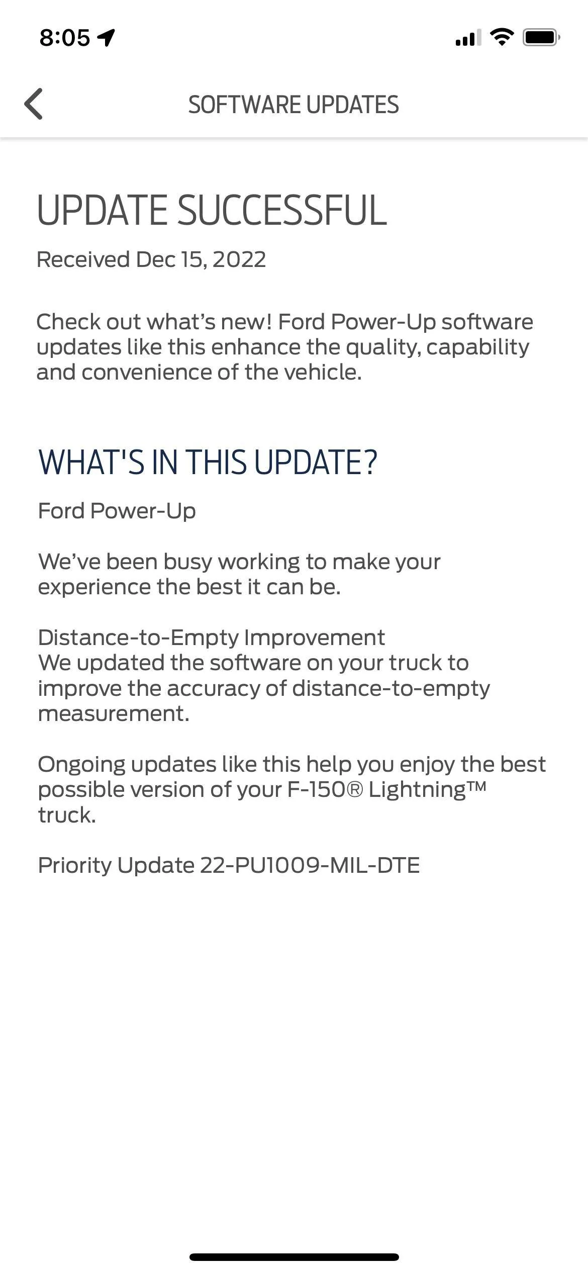 Ford Mustang Mach-E New PowerUp OTA software for Lightning: 22-PU1009-MIL-DTE D7094A6D-F104-4D34-AED7-68D8740E8ED7
