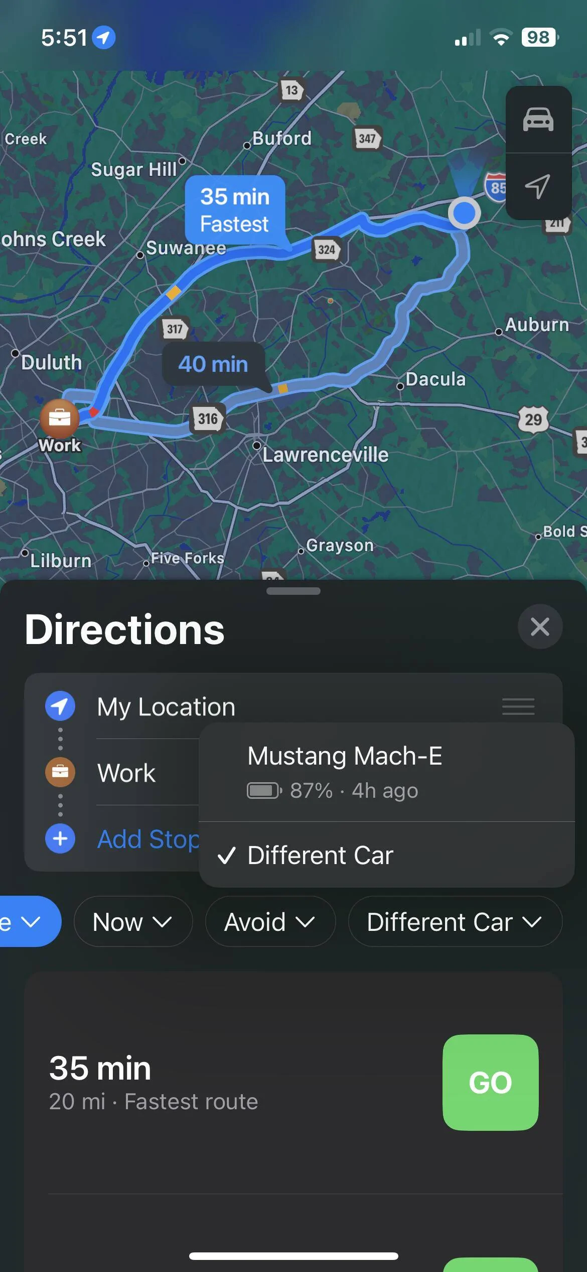 Ford Mustang Mach-E Apple Maps - data fields IMG_3800