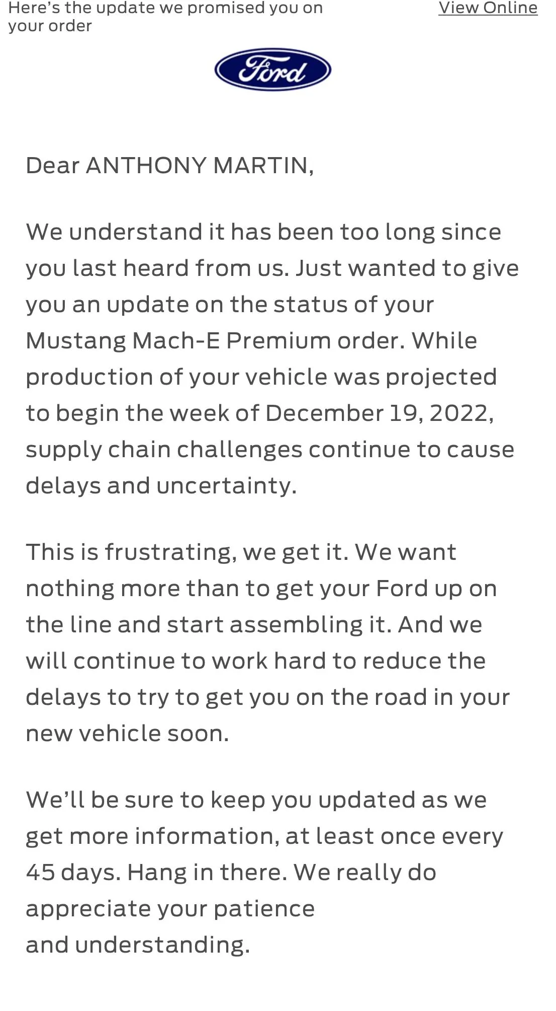 Ford Mustang Mach-E 12/19/22 Build Week 887958E7-810C-4823-918C-7FBF4D3E3AF3