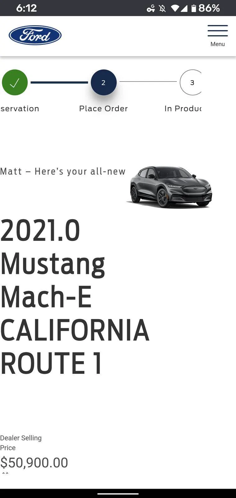 Ford Mustang Mach-E Order status page - confusing updates Screenshot_20201125-061207