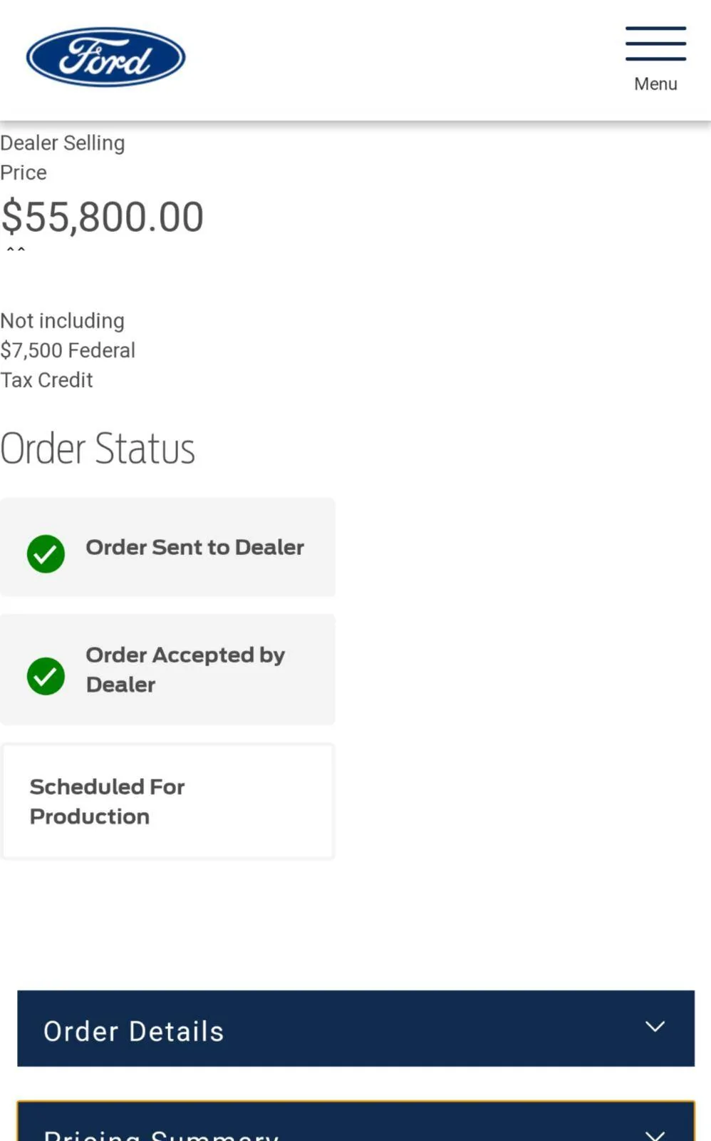 Ford Mustang Mach-E Order status page - confusing updates Screenshot_20201125-124242