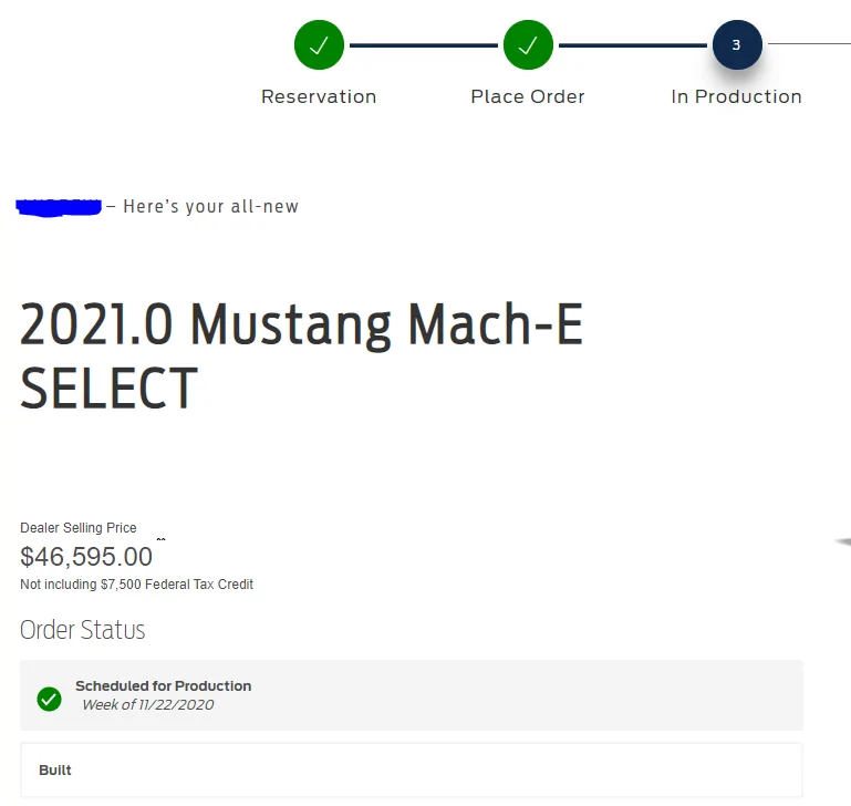 Ford Mustang Mach-E Order status page - confusing updates 1606771610766