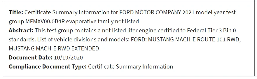 Ford Mustang Mach-E Mileage for Extended Range Mach-E Models Revealed in EPA Emissions Certifications 1607437713000