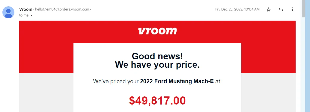 Ford Mustang Mach-E Used Mach E pricing dropped (Carvana) Vroom Dec