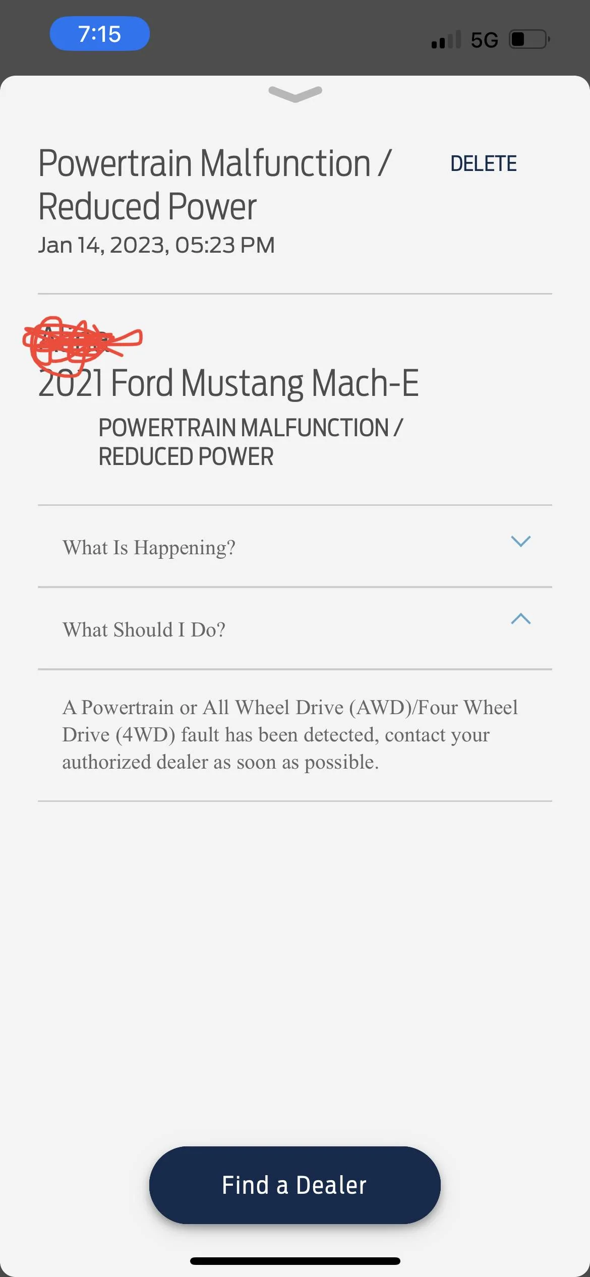 Ford Mustang Mach-E Error message: Powertrain malfunction / reduced power 60D31FD2-D008-4FEF-90D0-B3C59D469718