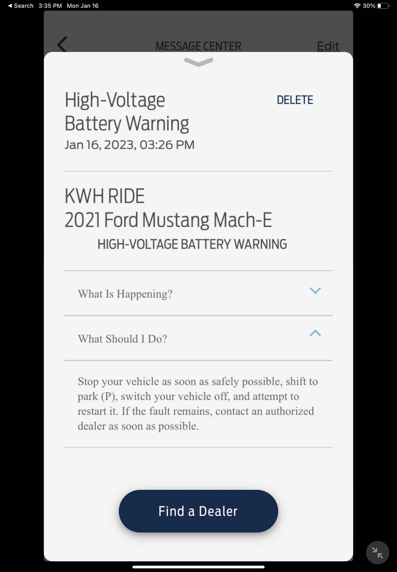 Ford Mustang Mach-E Error message: Powertrain malfunction / reduced power 7A4BBE67-4204-499C-B46B-531B26E9B730