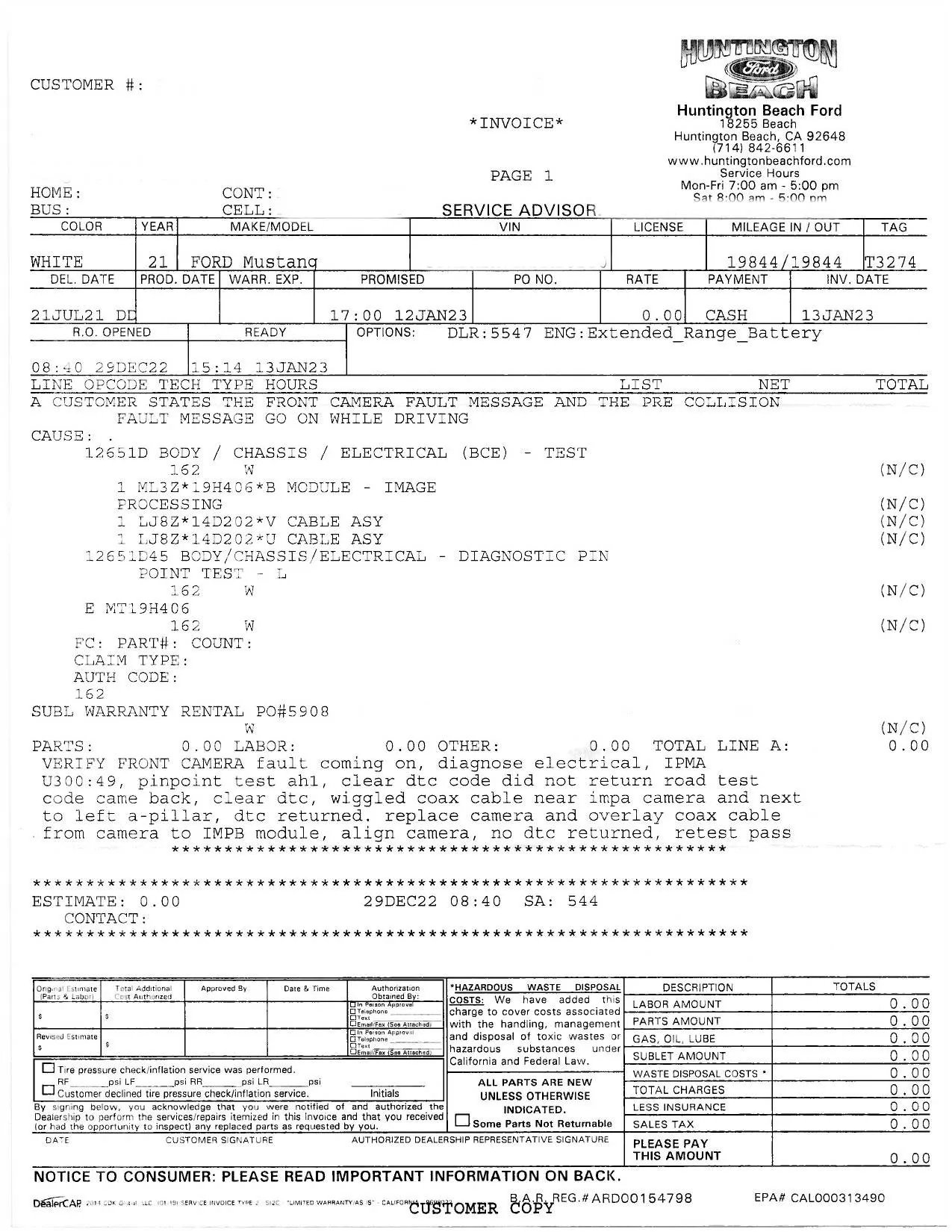 Ford Mustang Mach-E Front Camera Fault & Pre-Collision Assist Not Available Errors CoaxCam