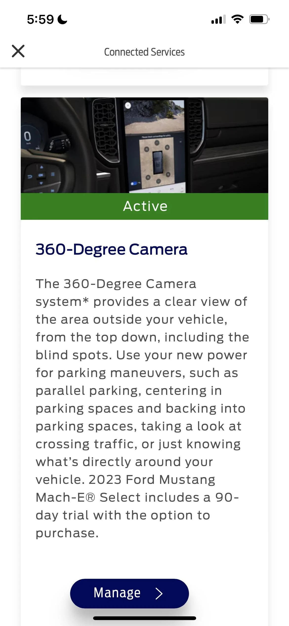 Ford Mustang Mach-E 360 camera subscription on 2023 Select 61183D5C-75B0-4A74-B611-3C637246A813