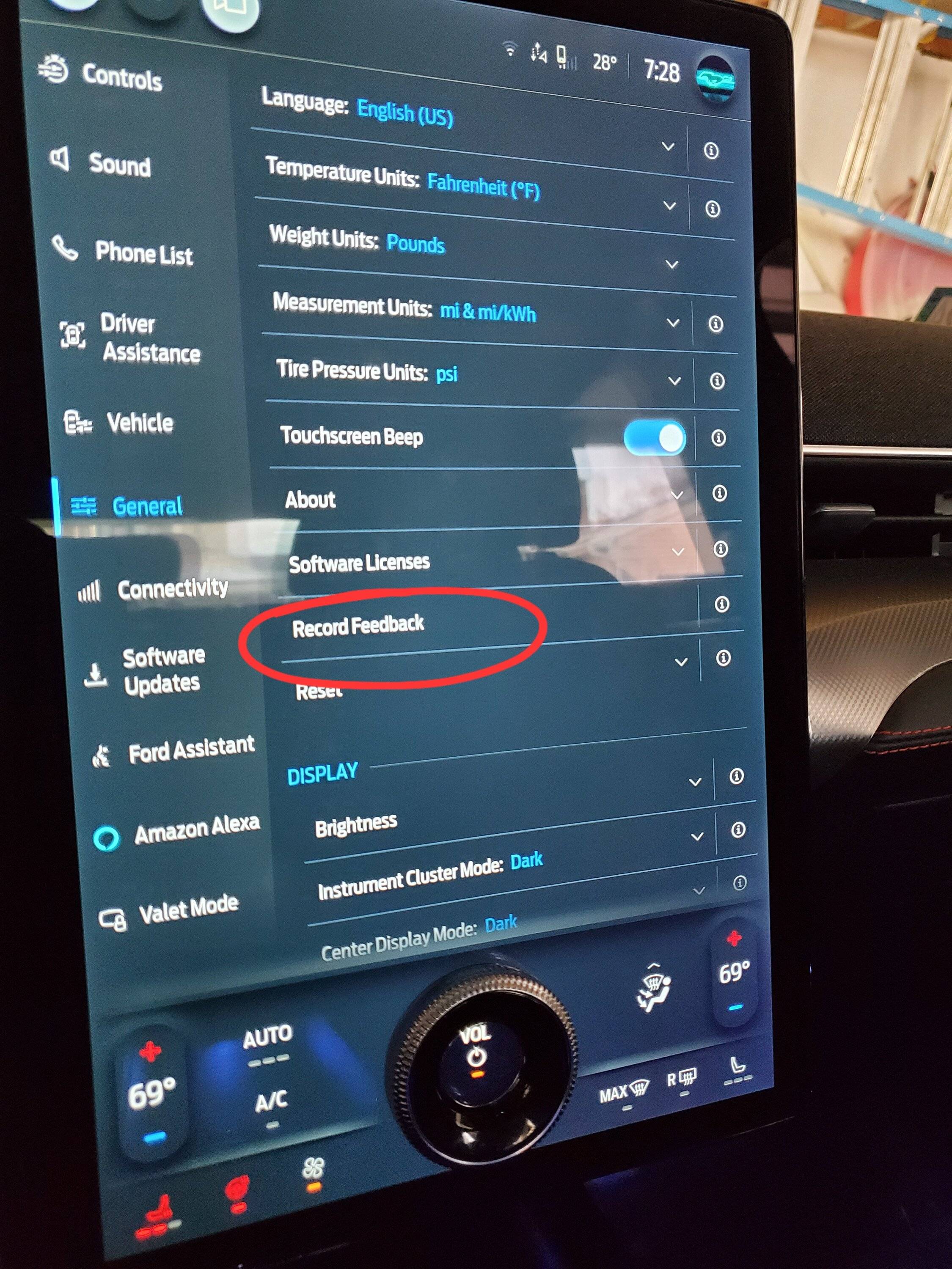 Ford Mustang Mach-E Record Feedback option in Sync 20230208_072812
