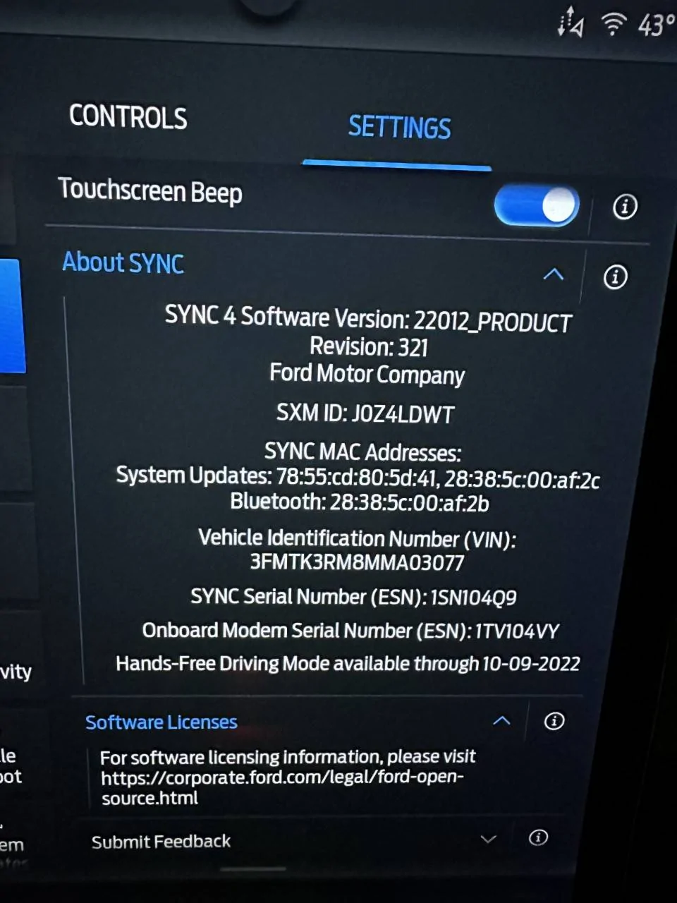 Ford Mustang Mach-E No Sync Update Shown in FDRS Sync_Revision