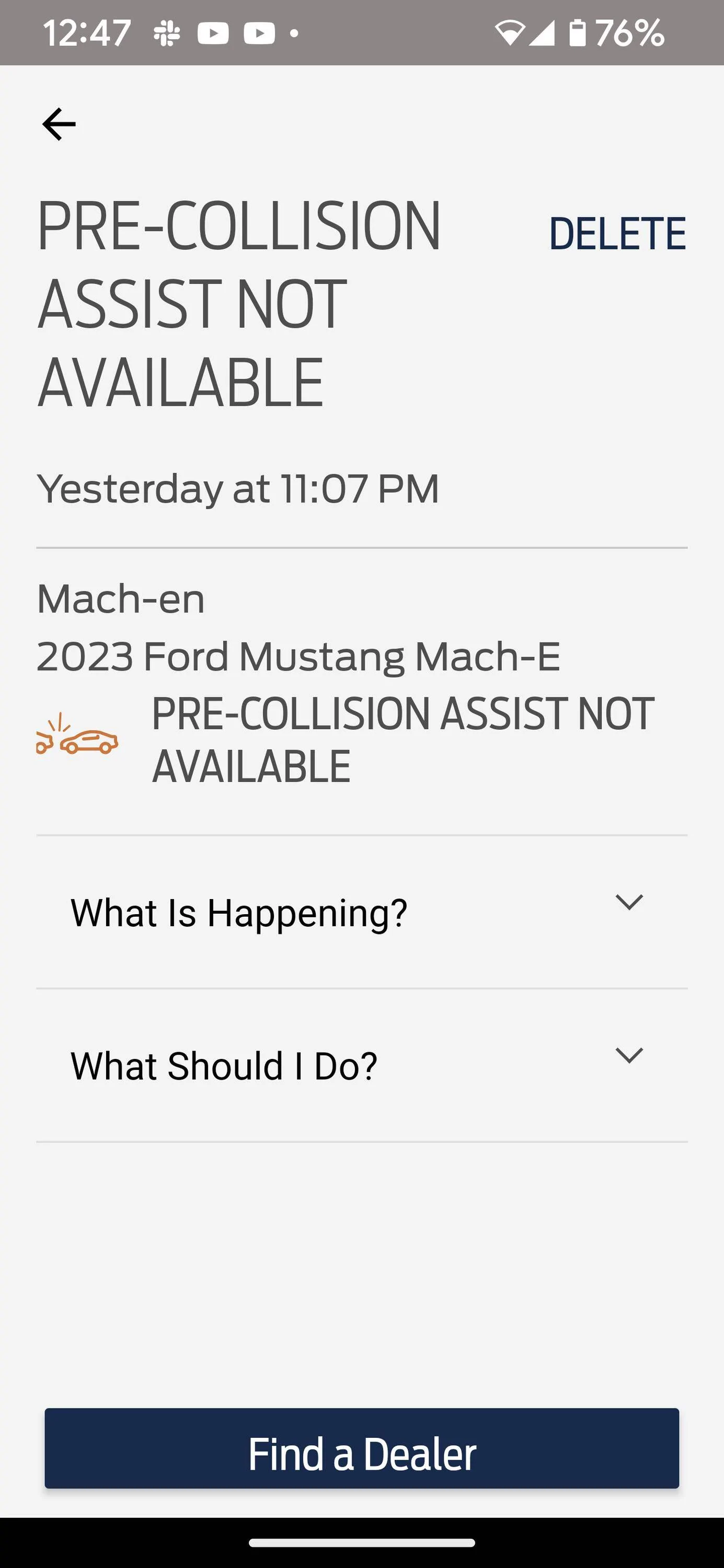 Ford Mustang Mach-E Pre-Collision Assist Not Available error 🤔 Screenshot_20230228-124720