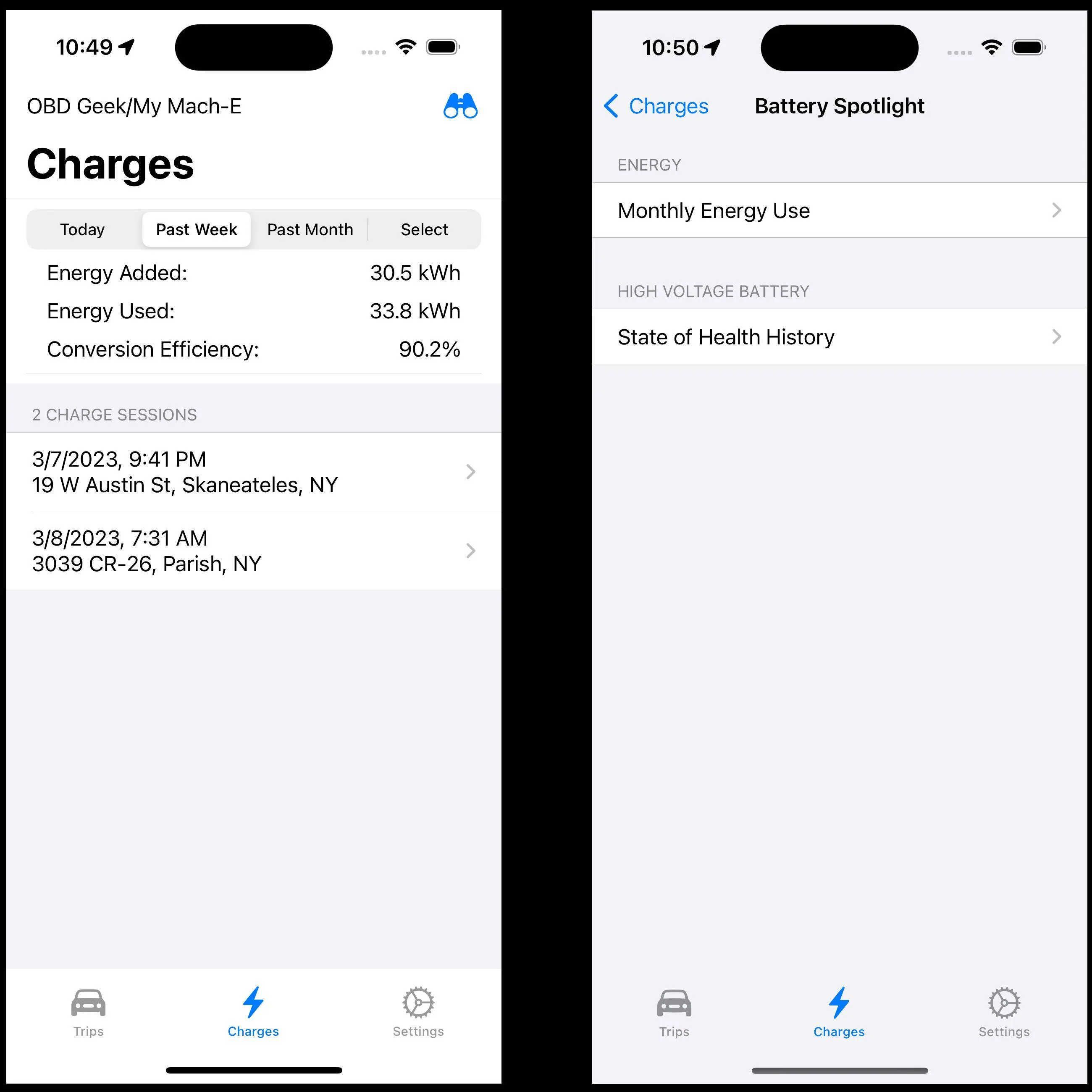 Ford Mustang Mach-E OBD Play: an iPhone app for viewing Mach-E trips and charging data 1678463470917