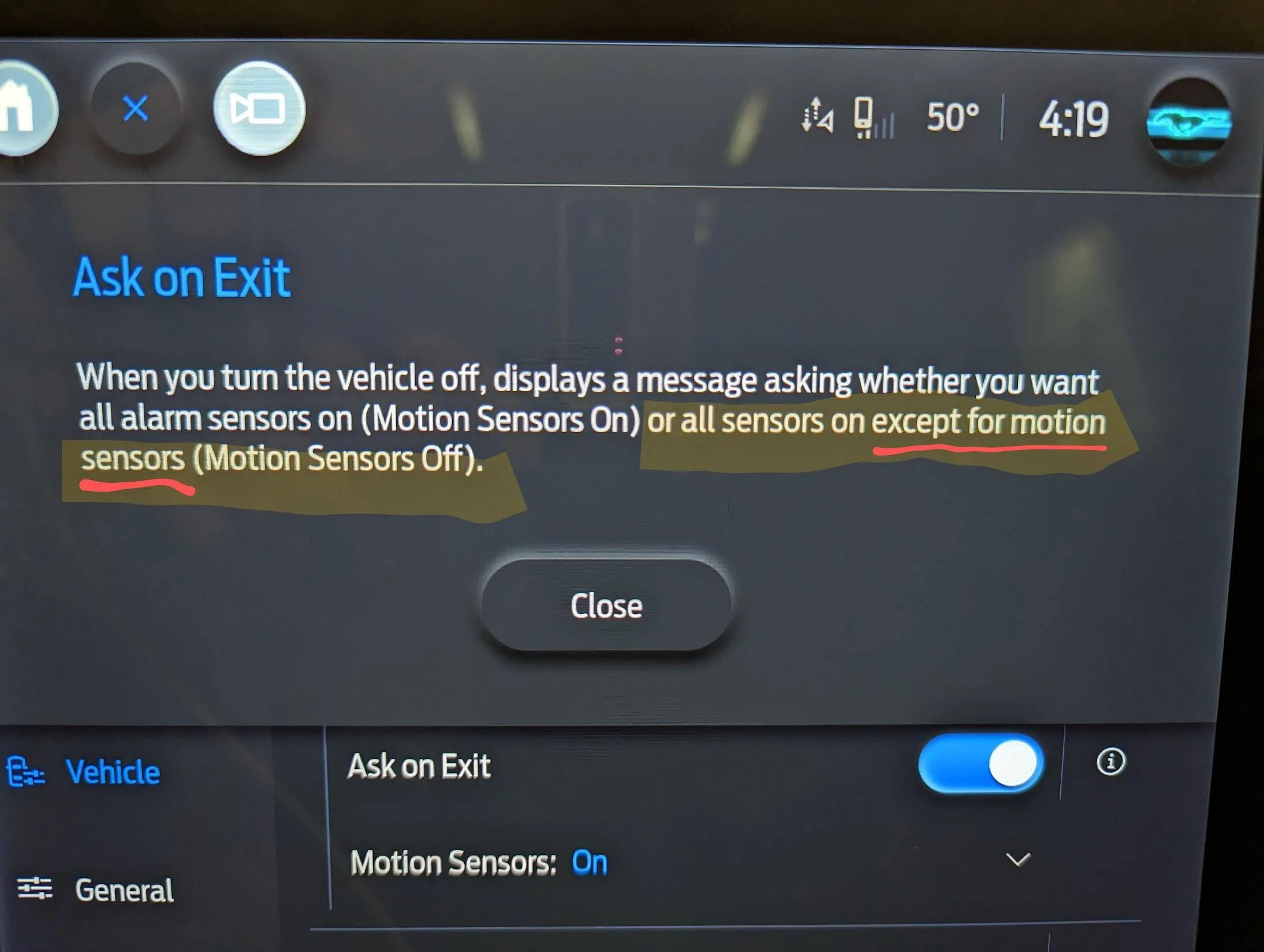 Ford Mustang Mach-E Disable inclination (tilt) sensor 1678598689150