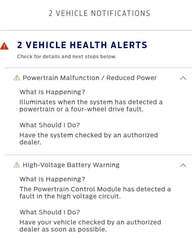 Ford Mustang Mach-E HighVoltage Battery Warning Capture11