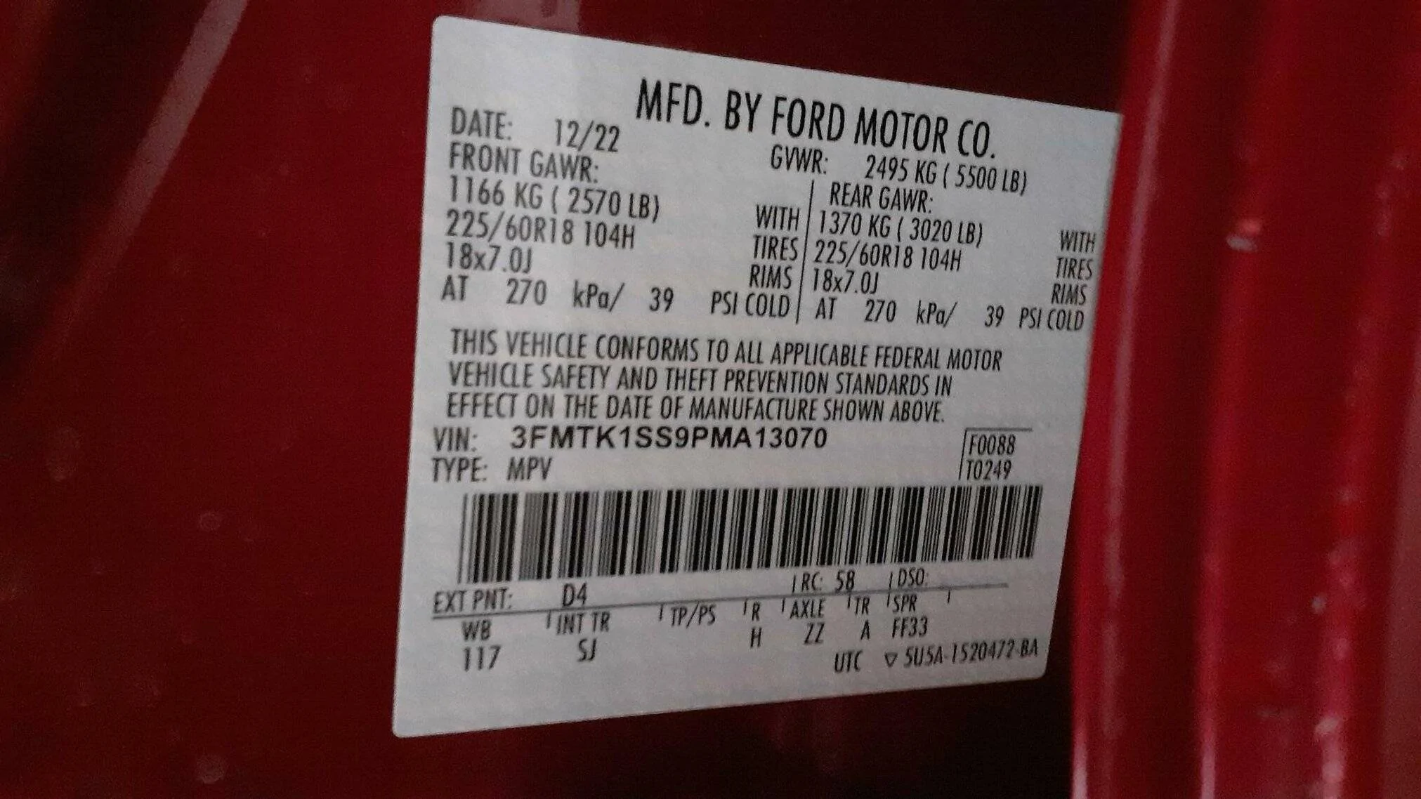 Ford Mustang Mach-E Window Sticker Decoding - Somethings I know some I'm not sure of... Jamb Stickers - Maufacturing Information