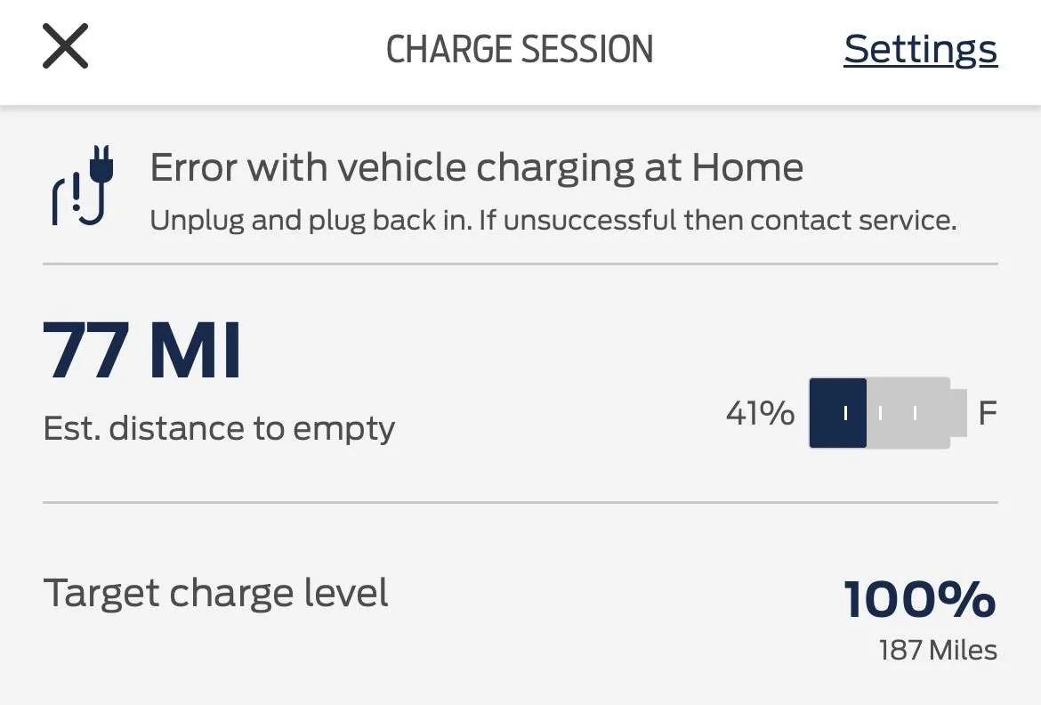 Ford Mustang Mach-E Error with vehicle charging IMG_3757