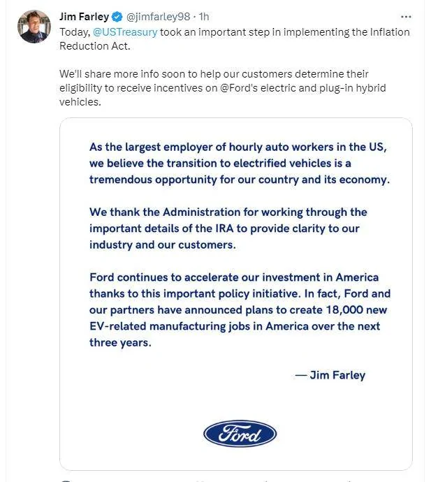 Ford Mustang Mach-E IRS releases new EV credit rules - effective 4/18/23 farley 3-31-23